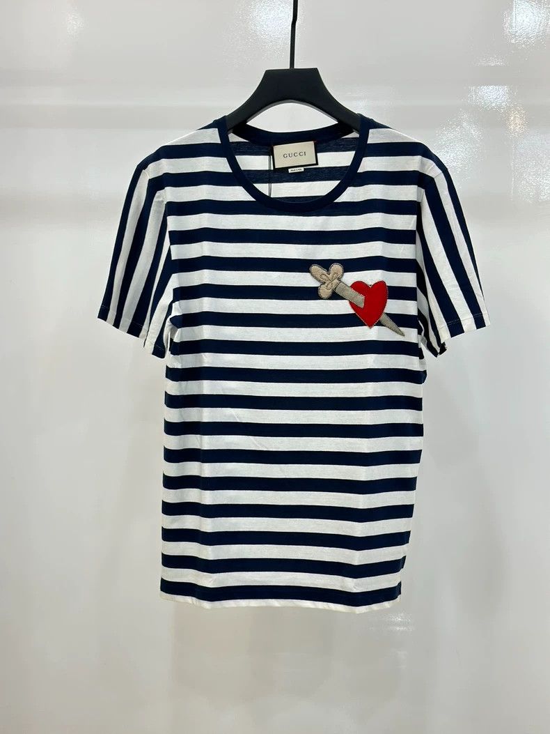 Gucci Gucci Blue and white striped embroidered men's short-sleeve Size US M / EU 48-50 / 2 - 1 Thumbnail