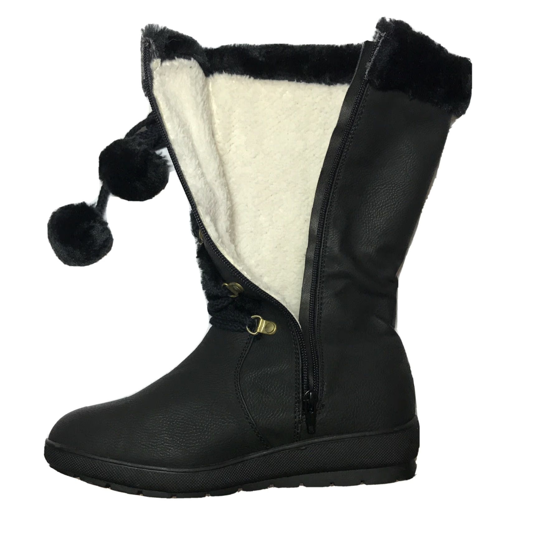 Vintage Reneeze Women's Winter Snow Boots Size 7 Black Faux Leather Fur Trim Mid-Calf Flat Size US 7 / IT 37 - 3 Thumbnail