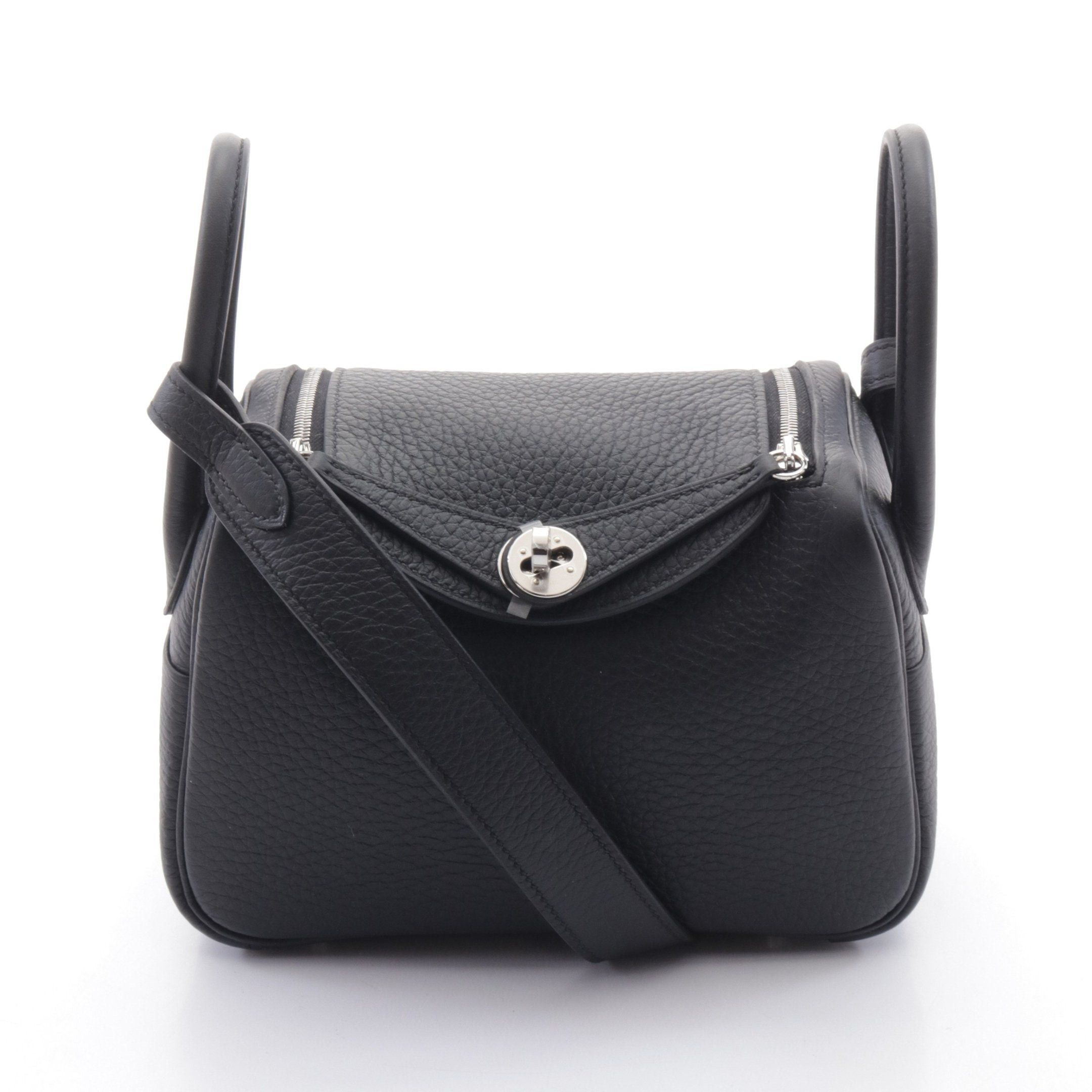 Hermes Hermes Lindy Mini Shoulder Bag Clemence Leather Black Silver Hardware Double Engraved Size ONE SIZE - 1 Thumbnail