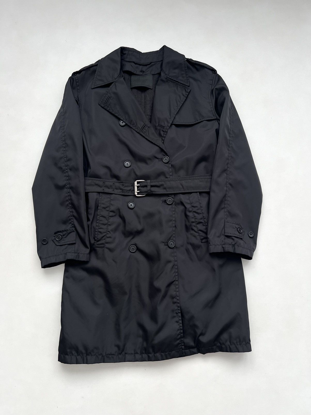 Prada 90s Prada ReNylon Double Breasted Black Trench Coat Size US M / EU 48-50 / 2 - 3 Thumbnail
