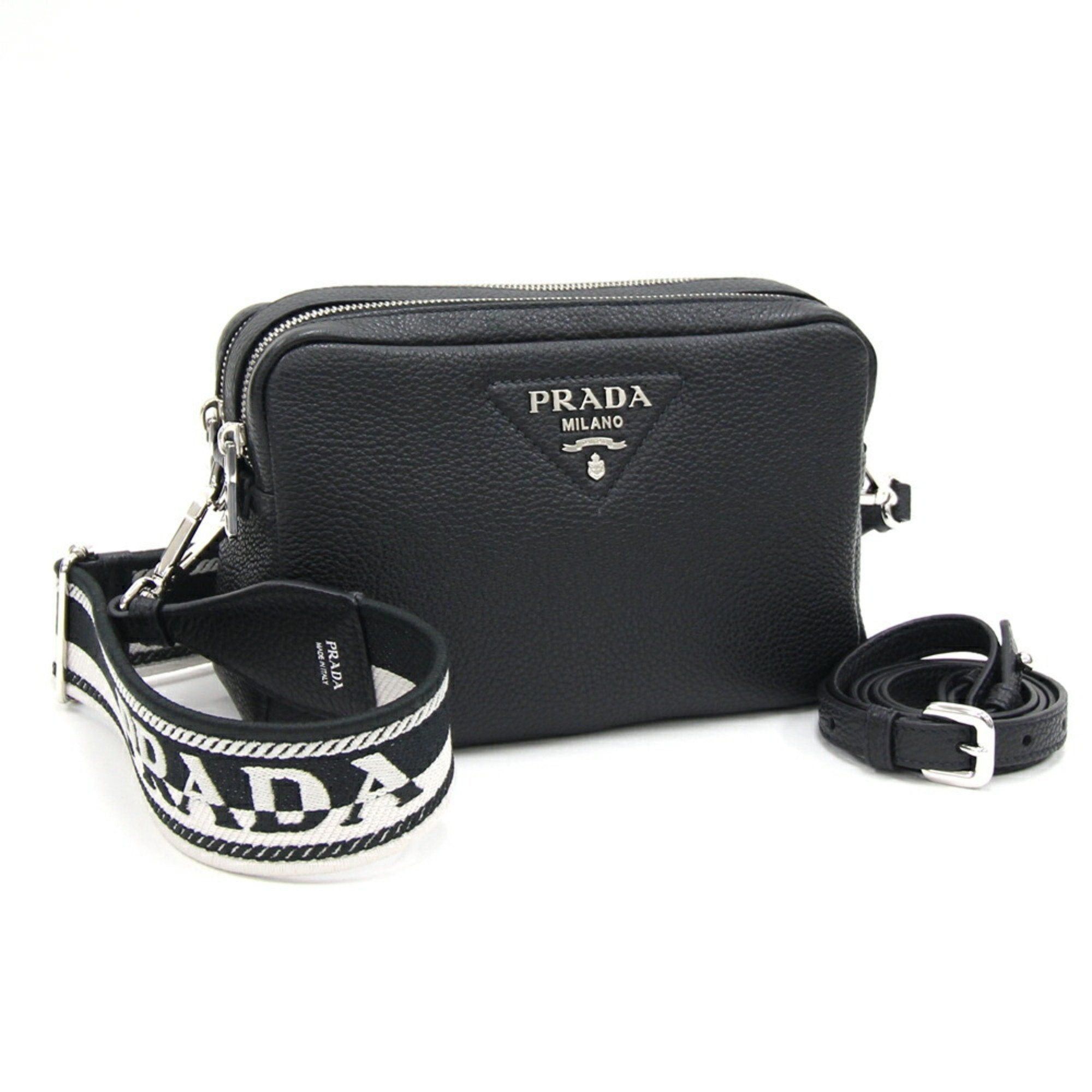 image of Prada Shoulder Bag 1Bh082 Black Leather Striped Bicolor Crossbody Women Men