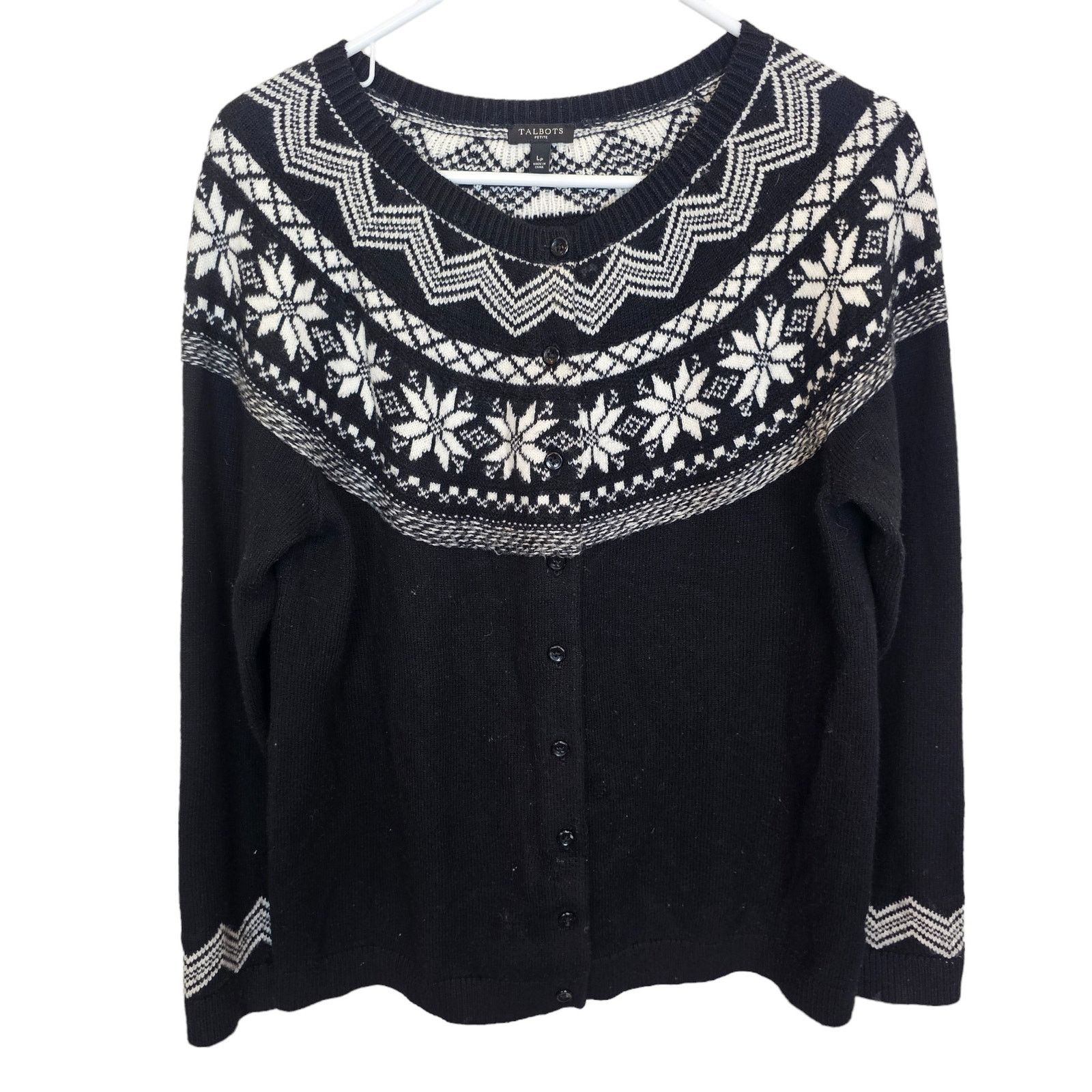 Robert Talbott Talbots Womens Nordic Fair Isle Sweater Sz LP Cabincore Prep Size L / US 10 / IT 46 - 1 Thumbnail