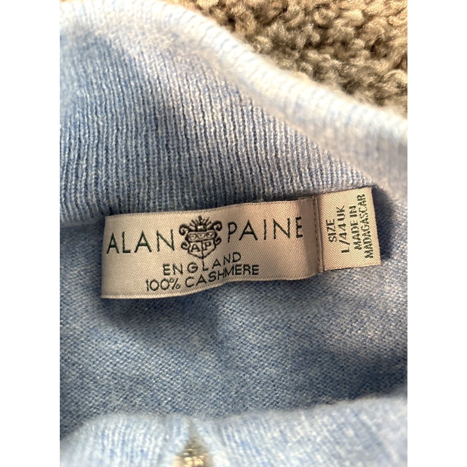 Vintage Alan Paine Sweater Mens Large Blue Cashmere Knit Pullover 1/4 Zip Mock Neck Long Sleeve Regular Size L Size US L / EU 52-54 / 3 - 5 Thumbnail