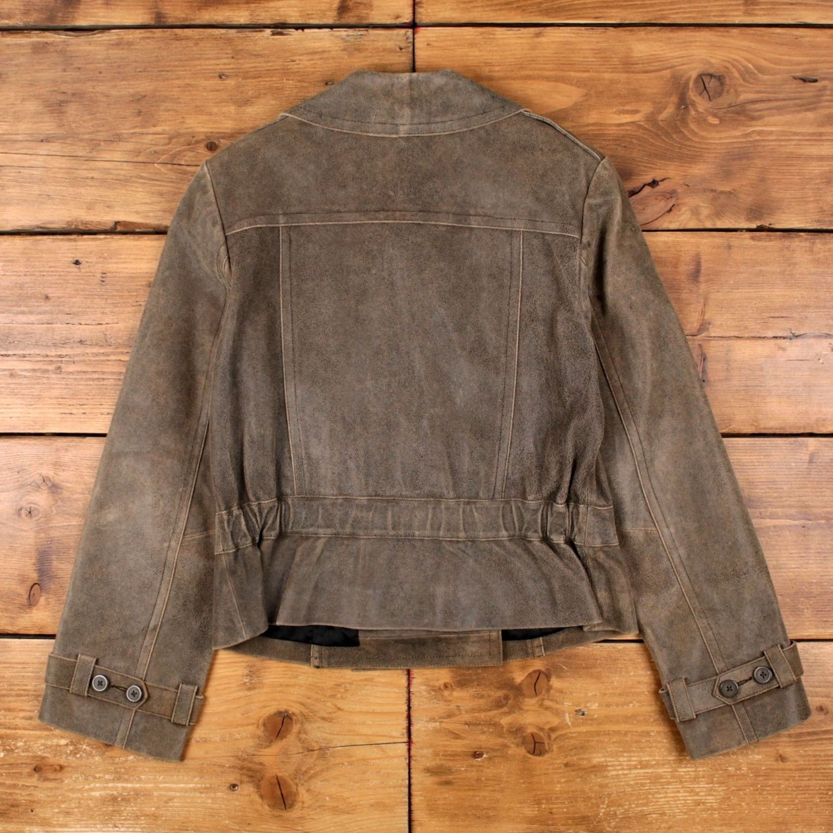 Express VINTAGE Express Y2K Leather Jacket Womens 12 Brown Distressed Lined Casual Jacket Size XL / US 12-14 / IT 48-50 - 2 Thumbnail