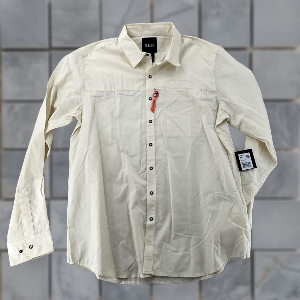 Vintage 5.11 Tactical Shirt Mens Medium Ivory Igor Solid L/S Snap Front Rapid Entry Size US M / EU 48-50 / 2 - 1 Thumbnail