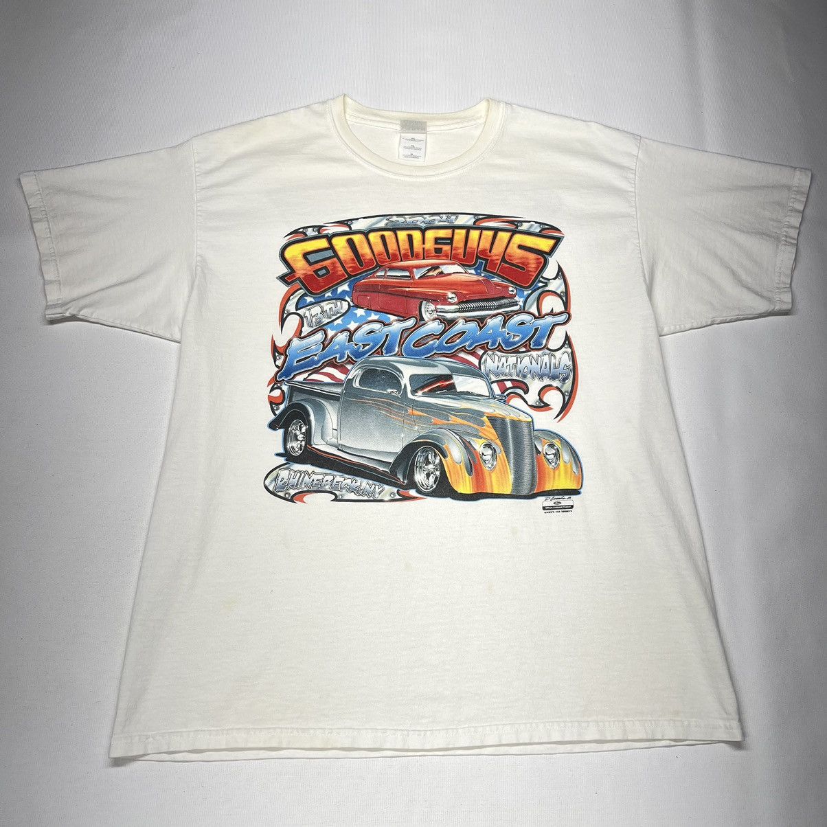 Gildan × Vintage VTG Car Hot Rod Tee Shirt White Classic Auto Retro Graphic Size US XL / EU 56 / 4 - 2 Thumbnail