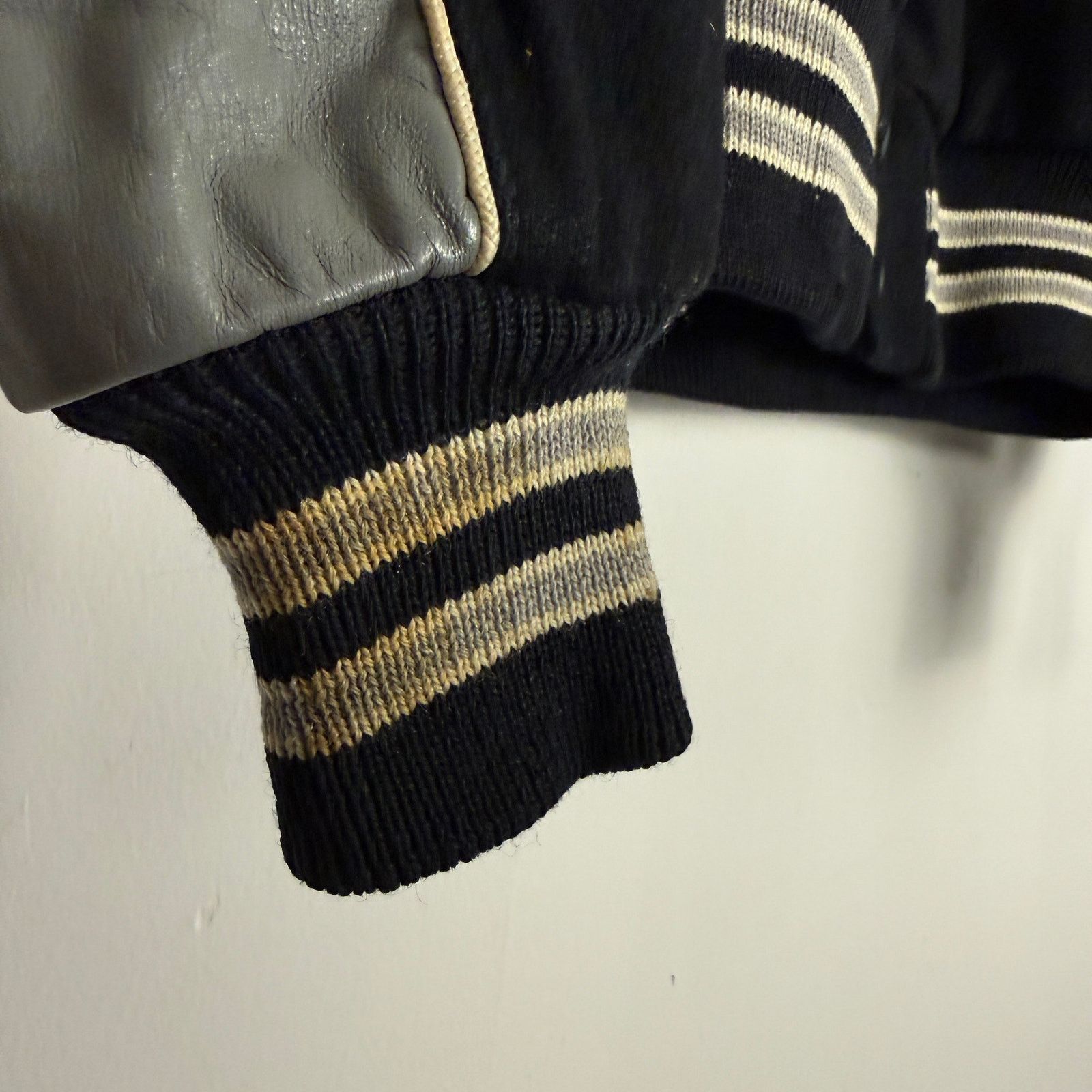 Vintage Vintage 50s Wool Leather Varsity Jacket Shawl Collar Large Size US L / EU 52-54 / 3 - 4 Thumbnail