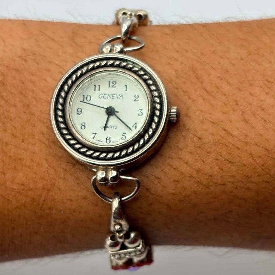 Geneva Silver & Red Floral Geneva Watch Size ONE SIZE - 1 Thumbnail