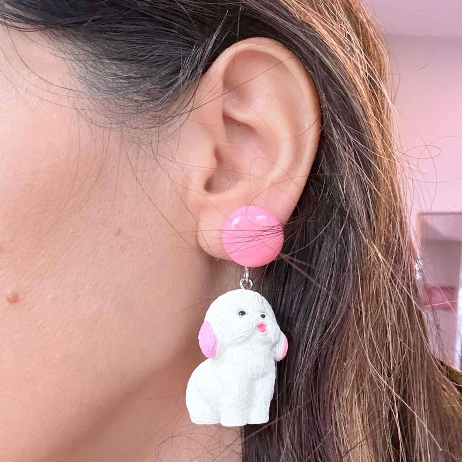 Other Playful Cute Puppy Dog Pink Earrings Size ONE SIZE - 2 Thumbnail
