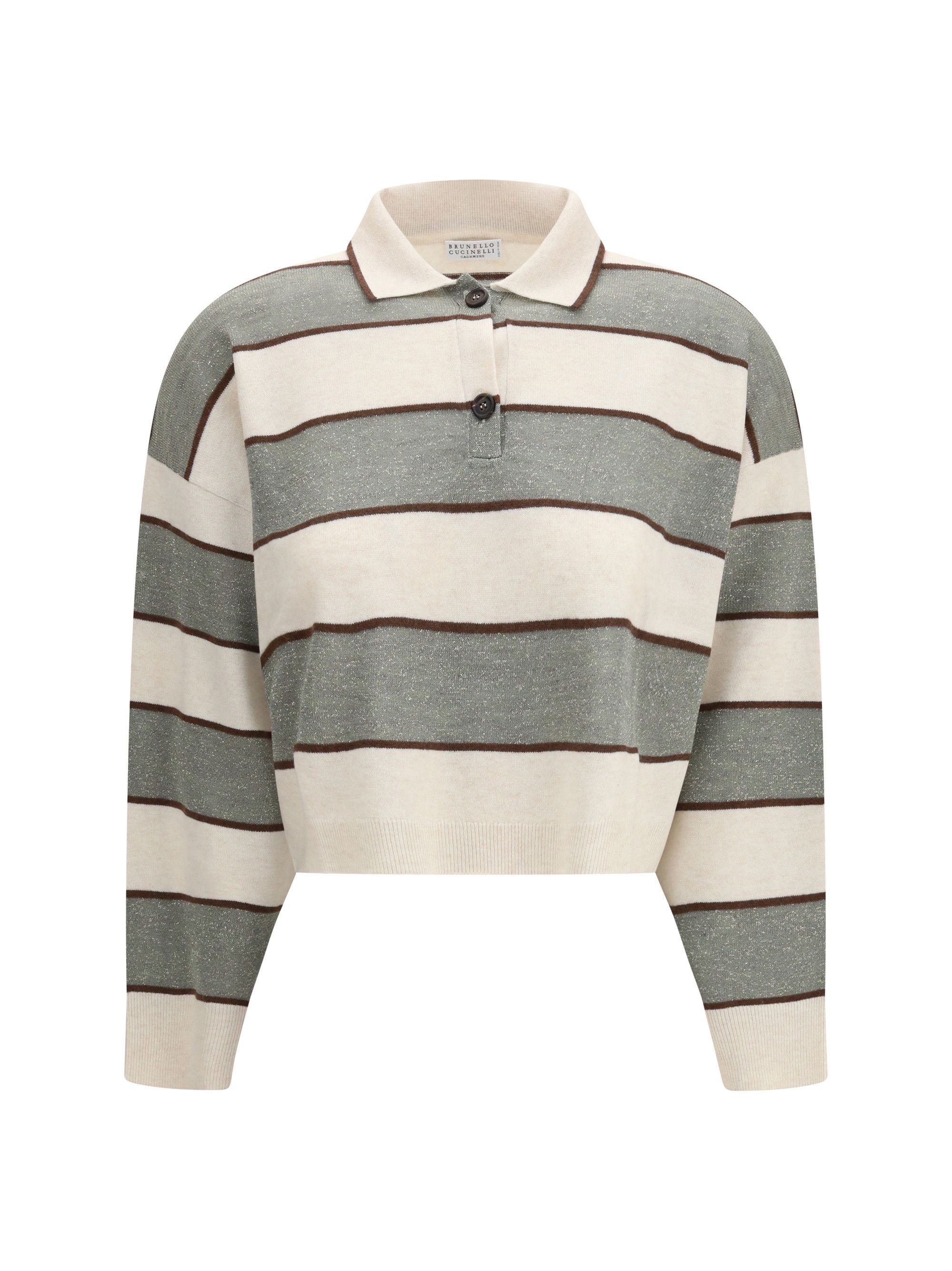 Brunello Cucinelli Polo Crop in Sparkling Stripes knit Size S / US 4 / IT 40 - 1 Thumbnail