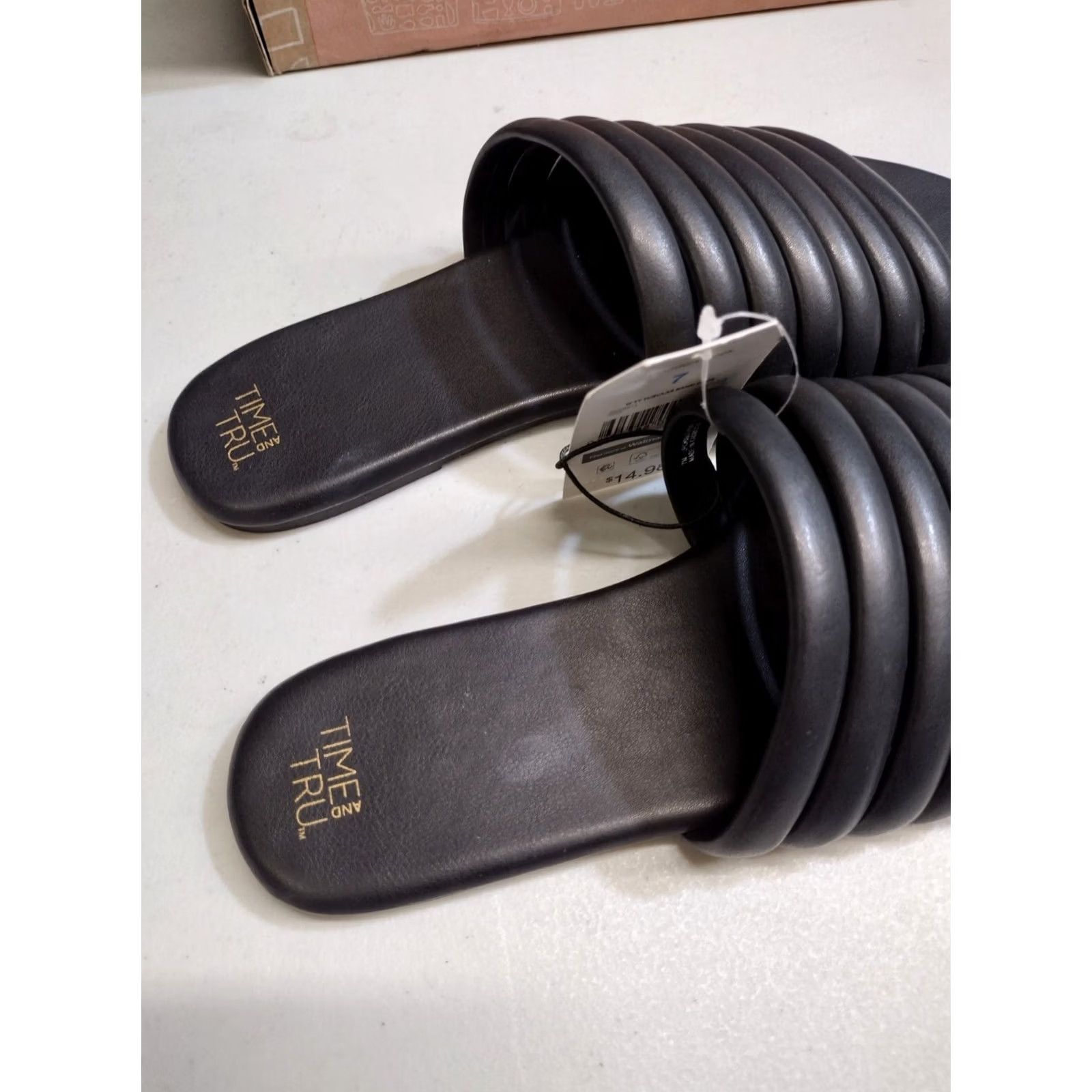 Vintage Time And Tru Black Multi-Band Slide Flat Sandals Memory Foam Size 7 Women’s Size US 7 / IT 37 - 4 Thumbnail