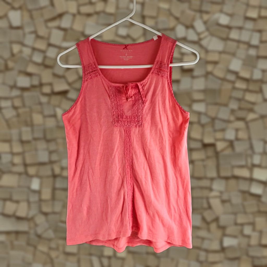 Pinko Sonoma Tank Top Women's Pink Size S Sleeveless Square Neck Lace Tie Lace Detail Size S / US 4 / IT 40 - 1 Thumbnail