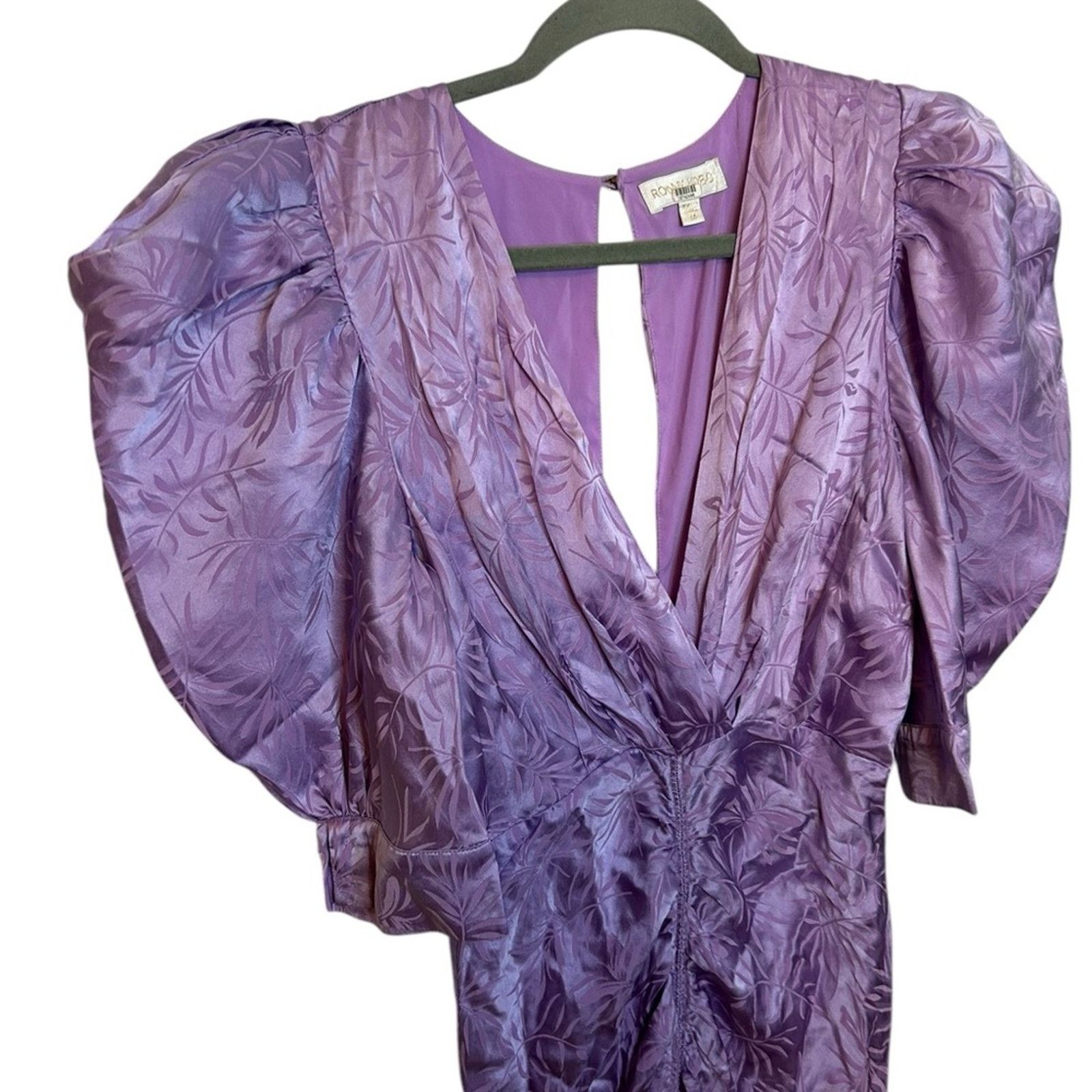 Ronny Kobo Ronny Kobo Ariana Satin Ruched Puff Sleeve Midi Dress Size M / US 6-8 / IT 42-44 - 4 Thumbnail