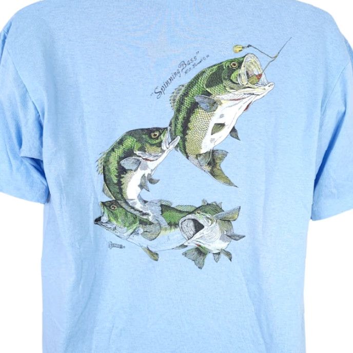 Jerzees VINTAGE Jerzees Spinning Bass T Shirt Mens Large Blue 80s Sport Fishing Made In USA CMF Size US L / EU 52-54 / 3 - 3 Thumbnail