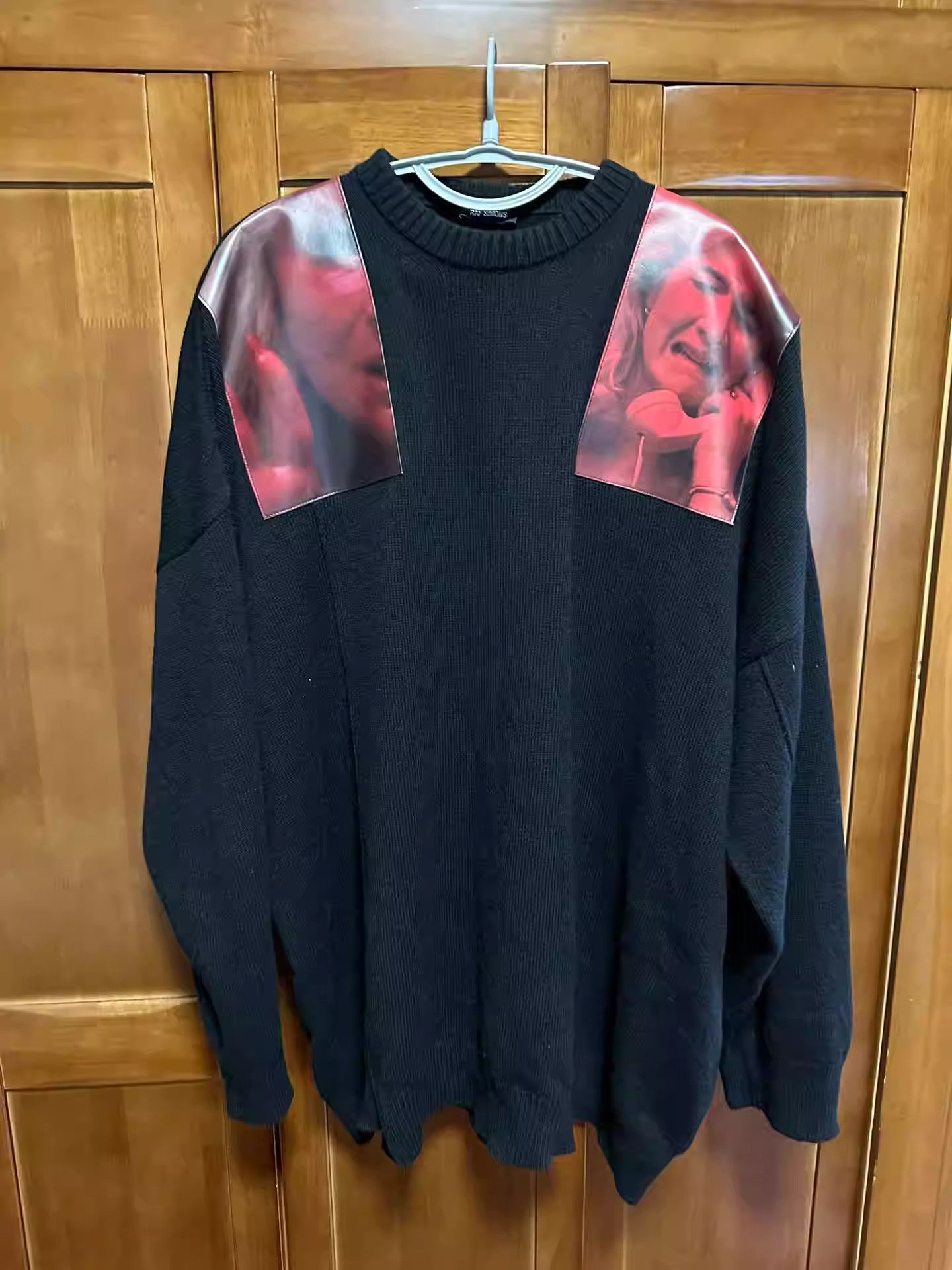 raf simons black and red os sweater