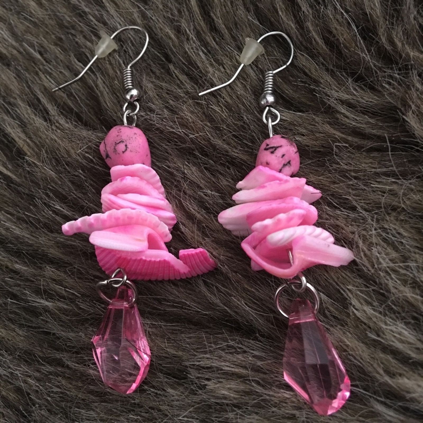 Jewelry Pink Faux Shell And Gem Dangle Fish Hook Earrings, Women's
