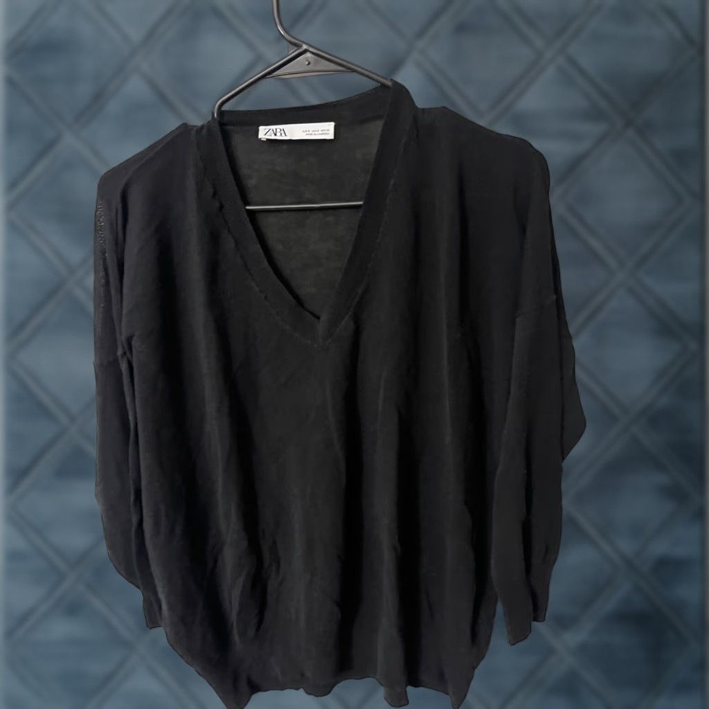 Zara Zara Sweater V-Neck Black Small Cotton Viscose Knit Button Long Sleeve Womens pullover Size S / US 4 / IT 40 - 1 Thumbnail