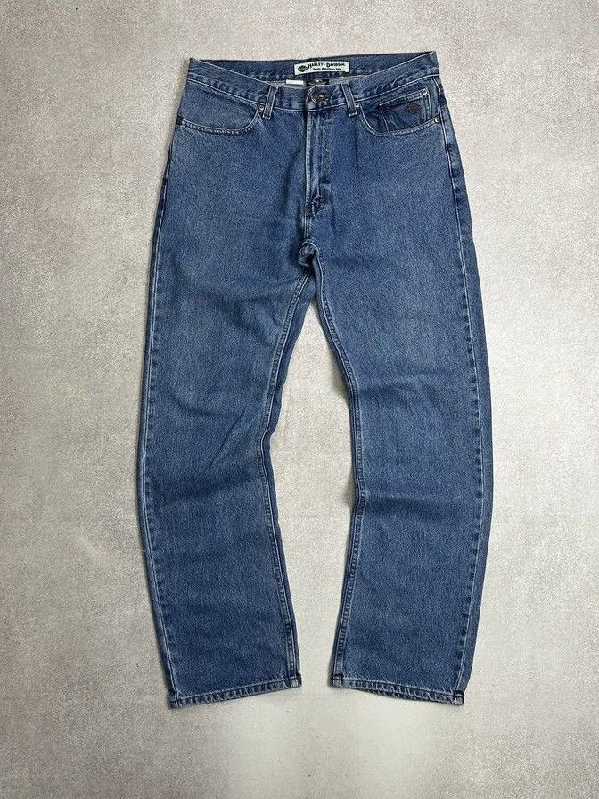 Harley Davidson VINTAGE HARLEY DAVIDSON Washed Denim Relaxed Moto JEANS Size US 33 - 1 Thumbnail