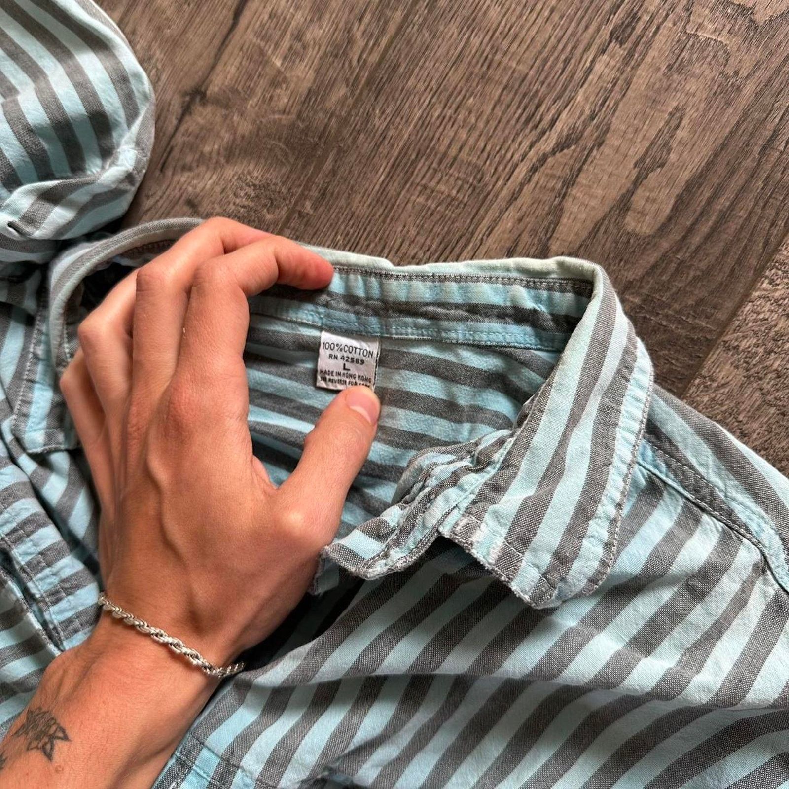 Vintage Vintage 80s Striped Button Up Carnival Diner Work Shirt Size US L / EU 52-54 / 3 - 4 Thumbnail