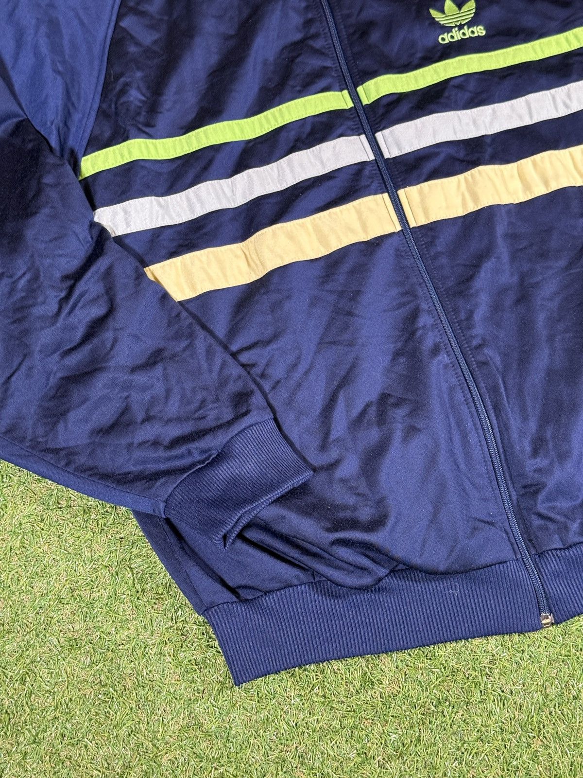 Adidas Adidas Originals Track Jacket Navy Neon Stripes Vintage L Size US L / EU 52-54 / 3 - 3 Thumbnail