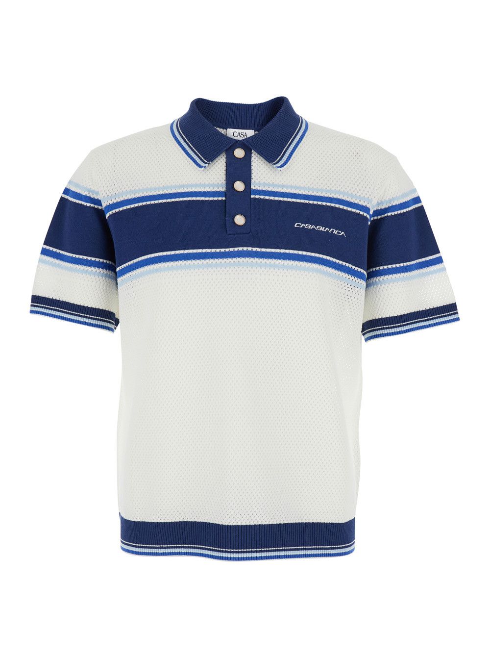 Casablanca Polo 'MESH STRIPE' White with Blue Stripe Details in Cotton for Men Size US L / EU 52-54 / 3 - 1 Thumbnail