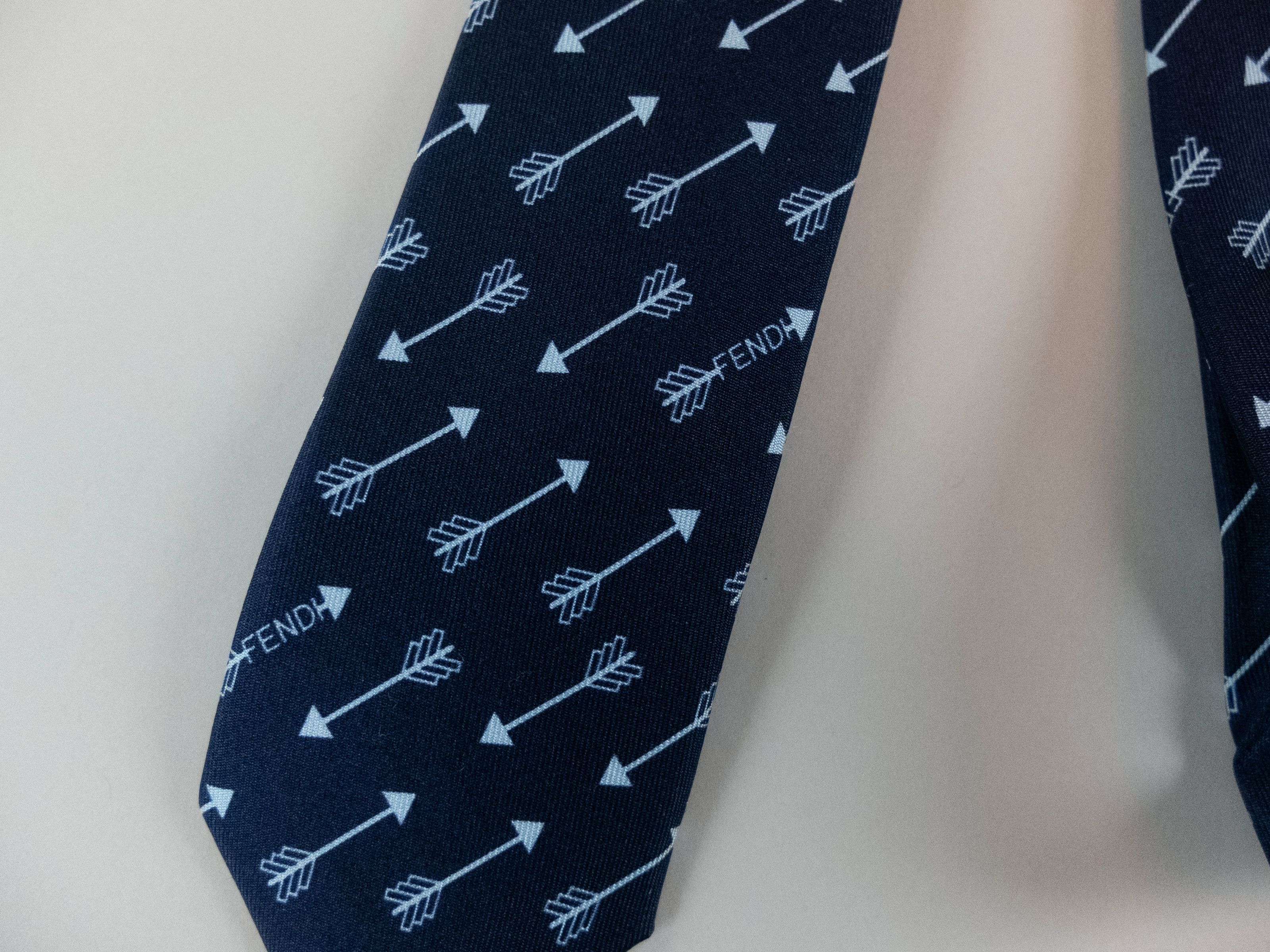 Fendi FENDI navy blue arrow & logo print skinny silk tie NWT Size ONE SIZE - 2 Thumbnail
