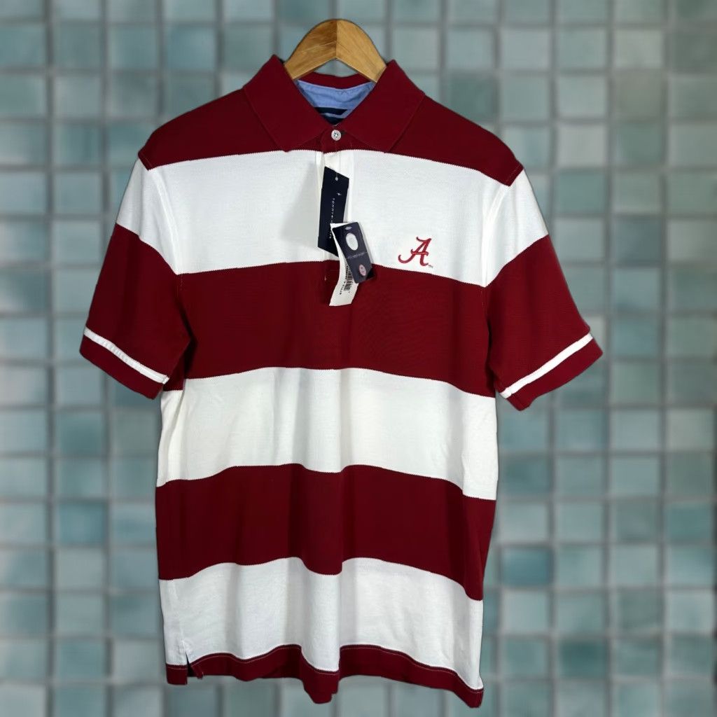 Tommy Hilfiger Tommy Hilfiger Mens Alabama Crimson Tide Polo Shirt Red White Striped M NEW Size US M / EU 48-50 / 2 - 1 Thumbnail