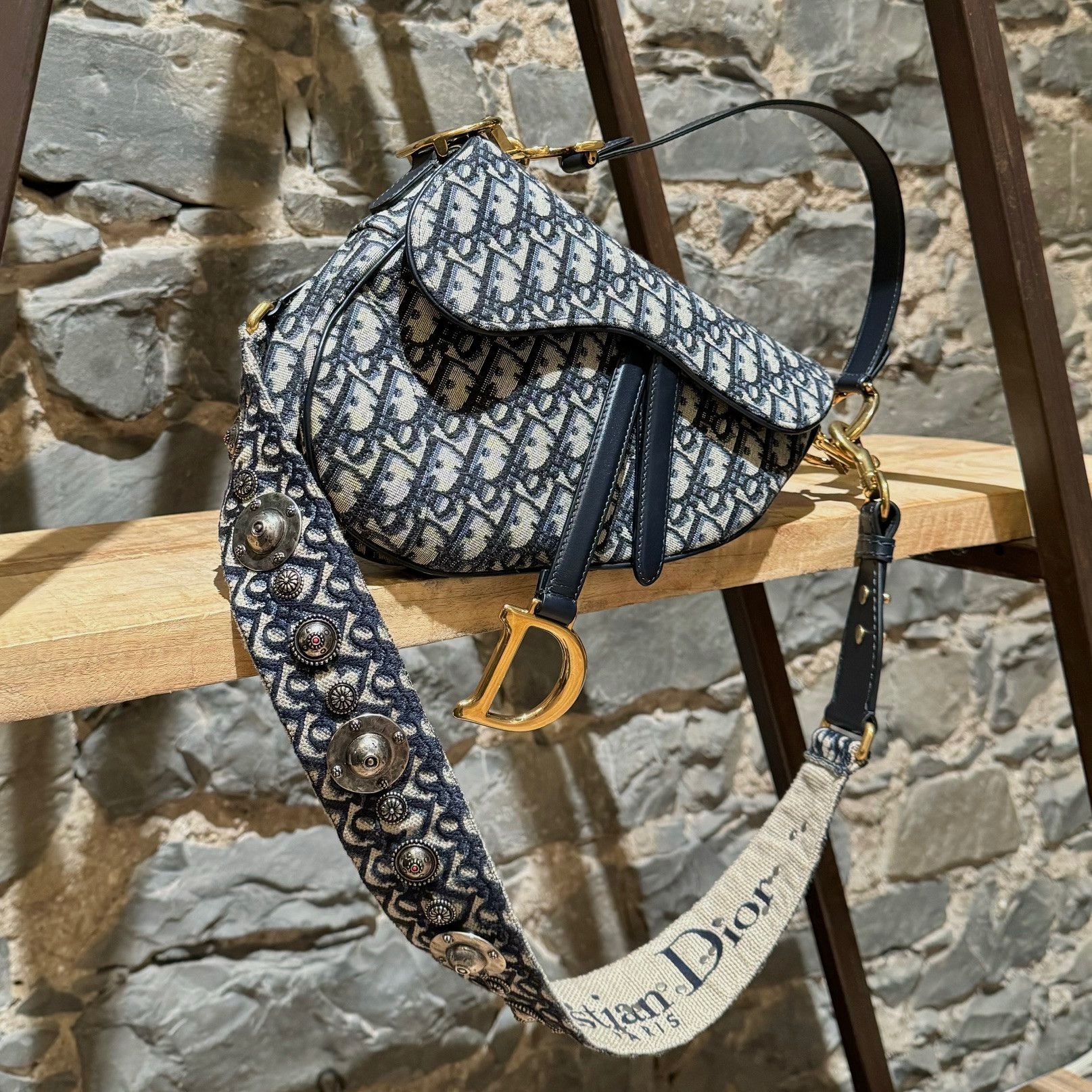 Dior Dior 2018 Blue Oblique Saddle Bag w/ Studded Strap Size ONE SIZE - 2 Thumbnail
