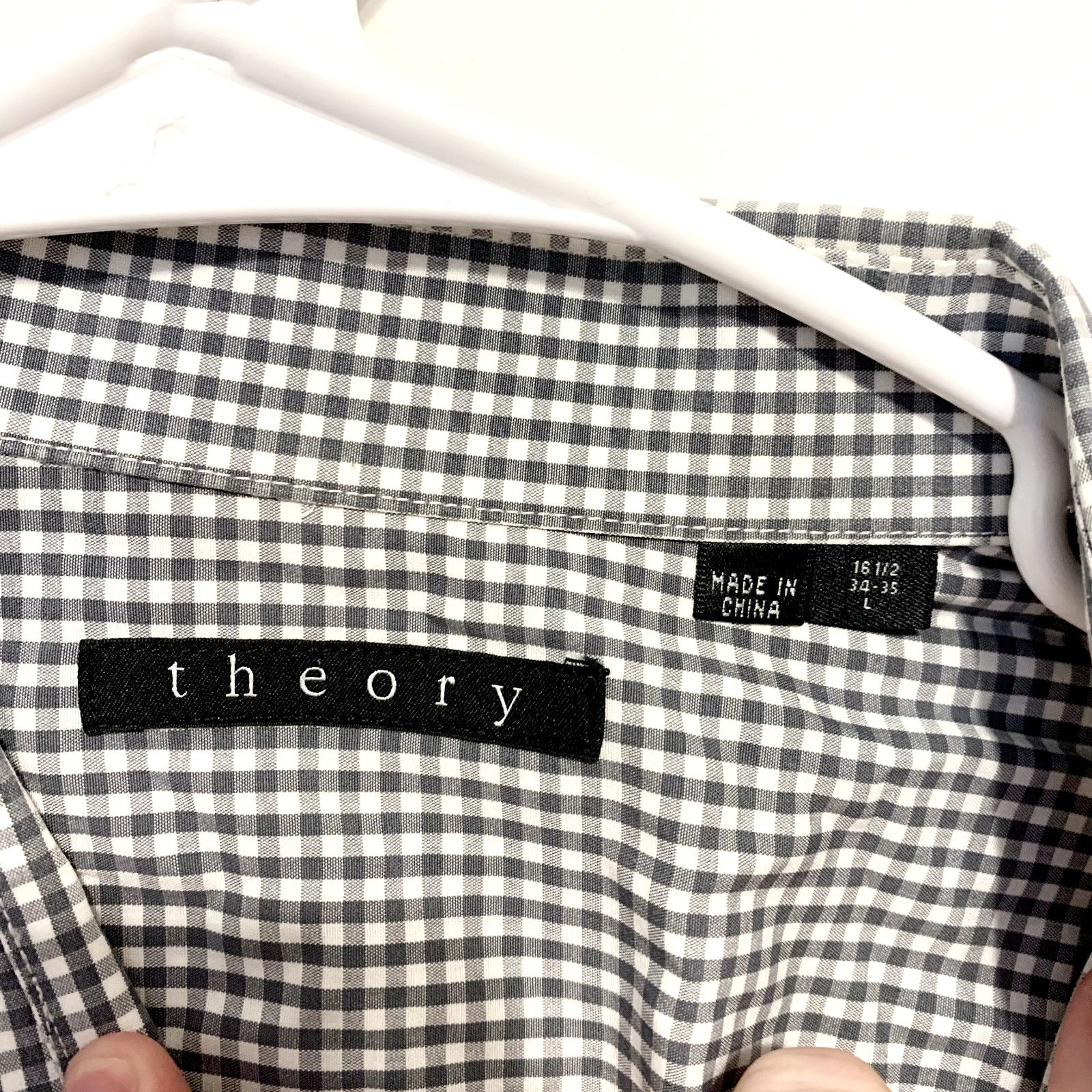 Theory Theory Button Up Size 16.5 Grey Plaid Long Sleeve Collared Size US M / EU 48-50 / 2 - 2 Thumbnail
