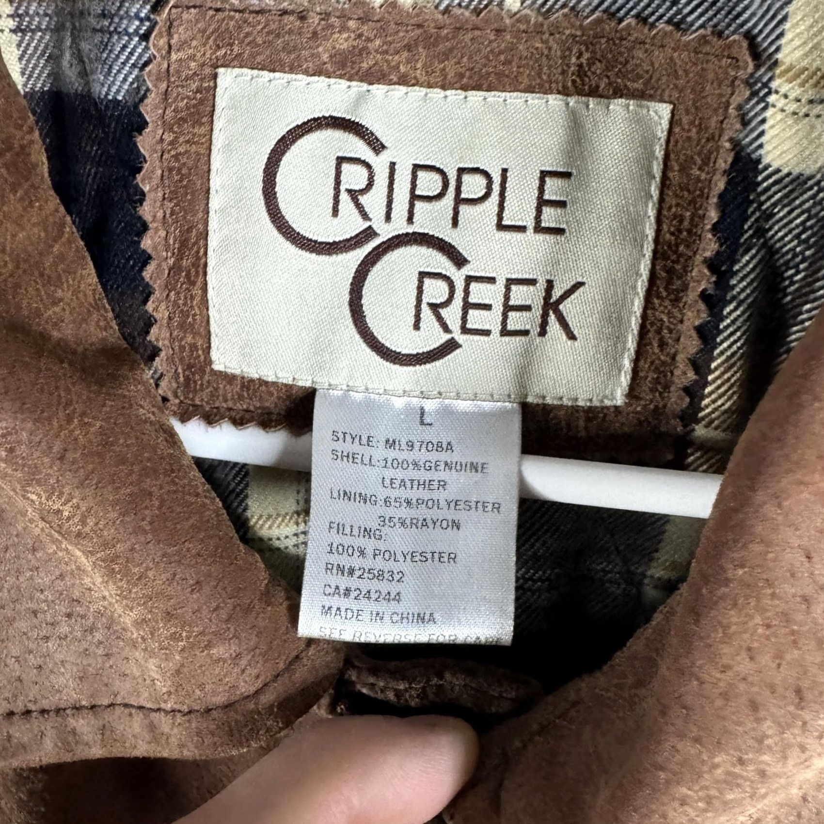Vintage Cripple Creek Mens Leather Bomber Jacket AQHA World Championship Show Judge Embroidered Patch Brown L Jacket/Coat Size US L / EU 52-54 / 3 - 7 Thumbnail