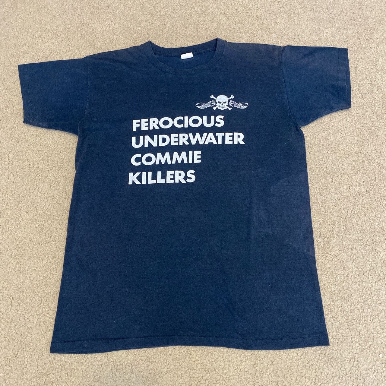 image of Made In USA x Vintage Ferocious Underwater Commie Killers Cold War Shirt in Black (Size Large)