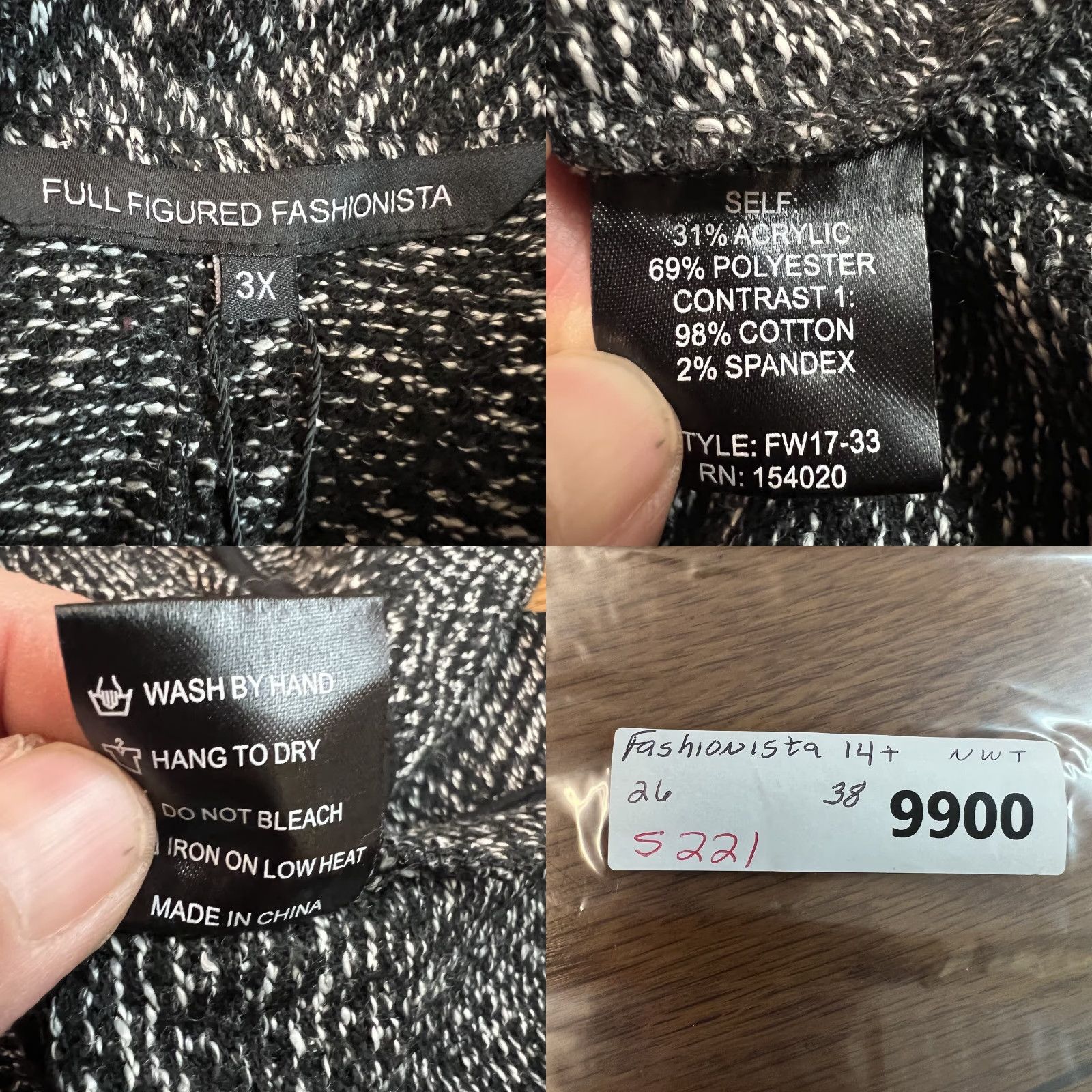 Vintage Full Figured Fashionista Cardigan Open Front Sweater Women’s 3XL Black Gray Size Plus Women Cardigan Sweater Plus 3XL Open Front Cardigan Size XXL / US 16-18 / IT 52-54 - 8 Thumbnail
