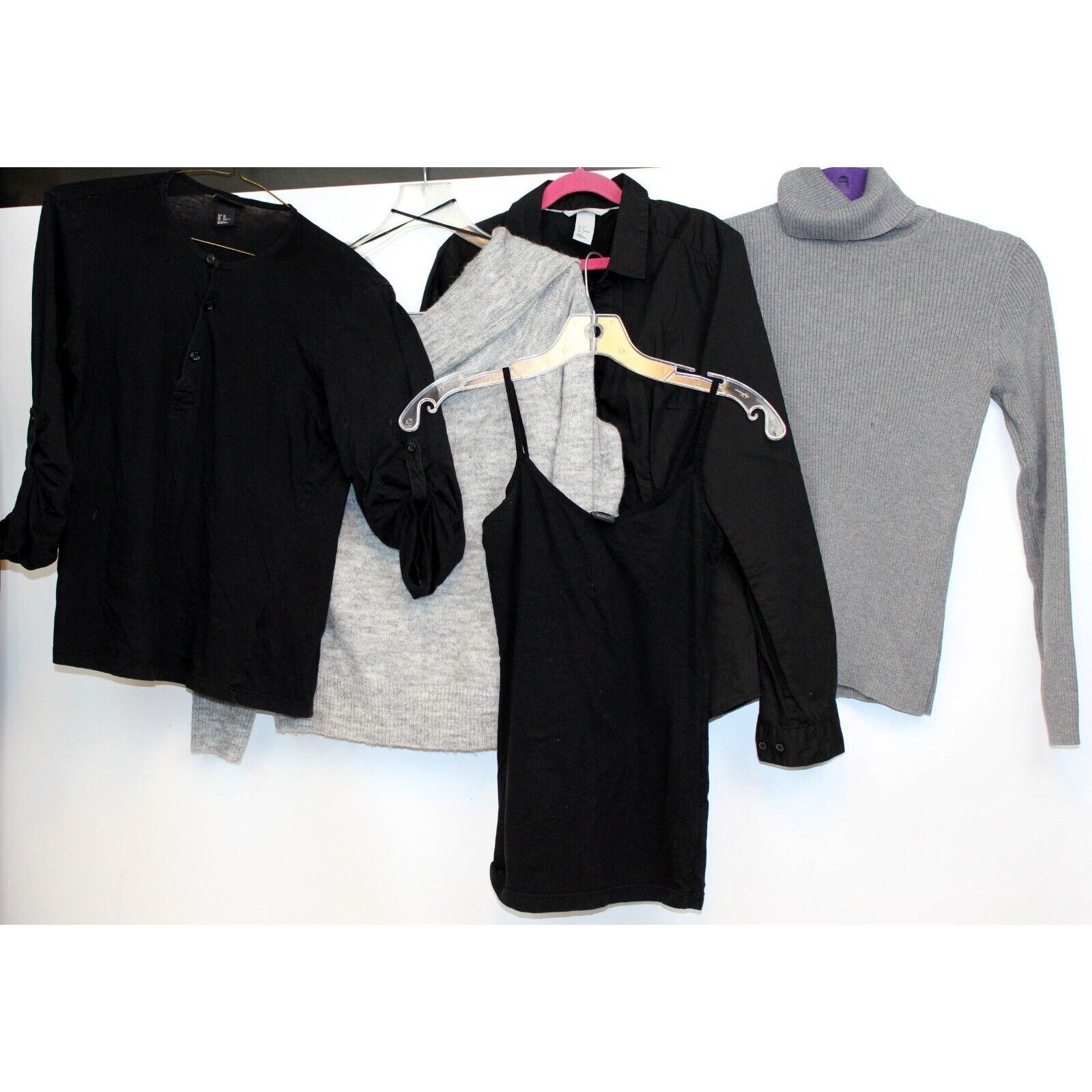 5 Pc Black Grey Sweater Shirt Basics Lot sz XS+M Button Cowl