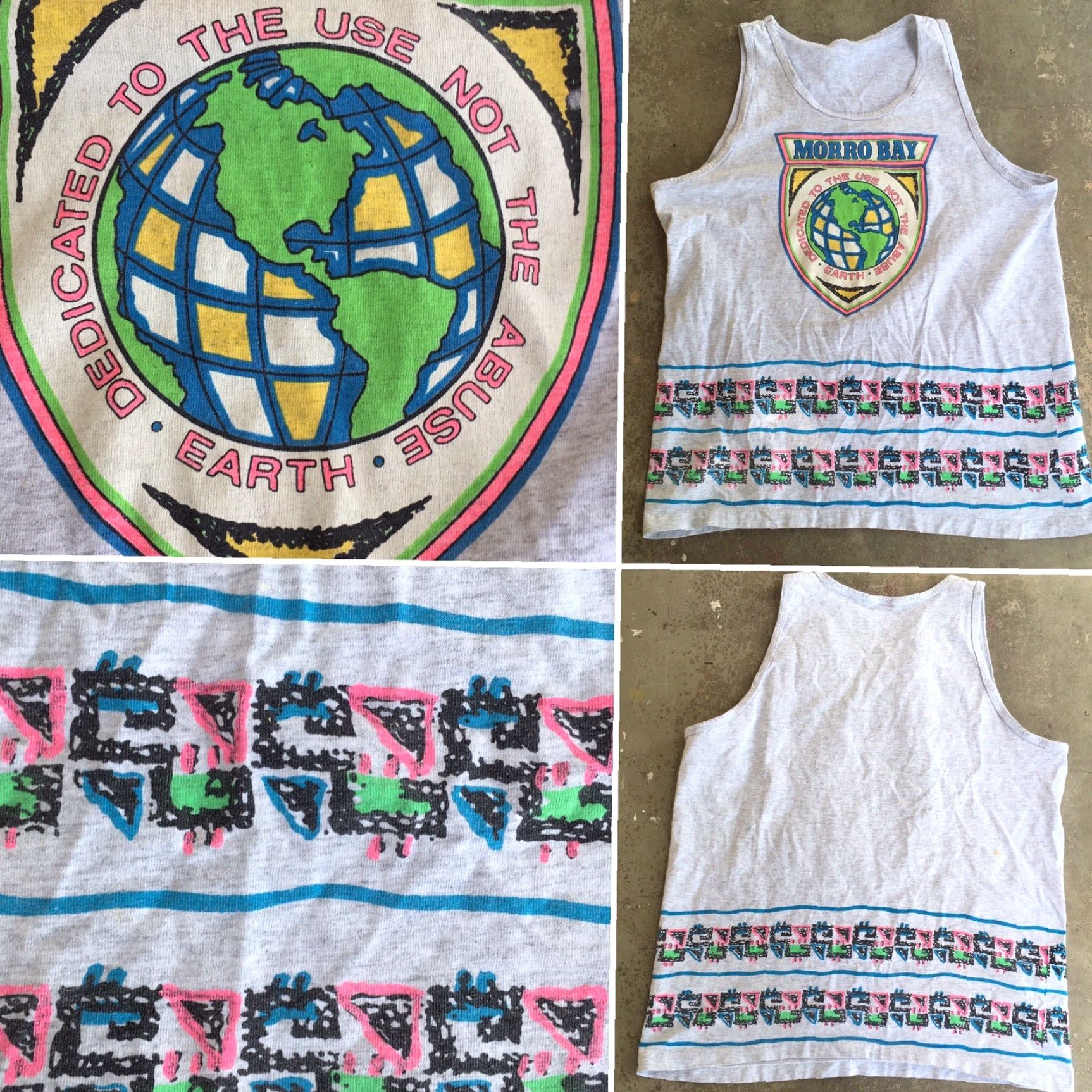 Vintage VINTAGE Morro Bay Earth Neon Graphic Tank Top 80s 90s 1980s Geometric Front Back Mens L/XL Gray Sleeveless Shirt Tank Top Size US L / EU 52-54 / 3 - 3 Thumbnail