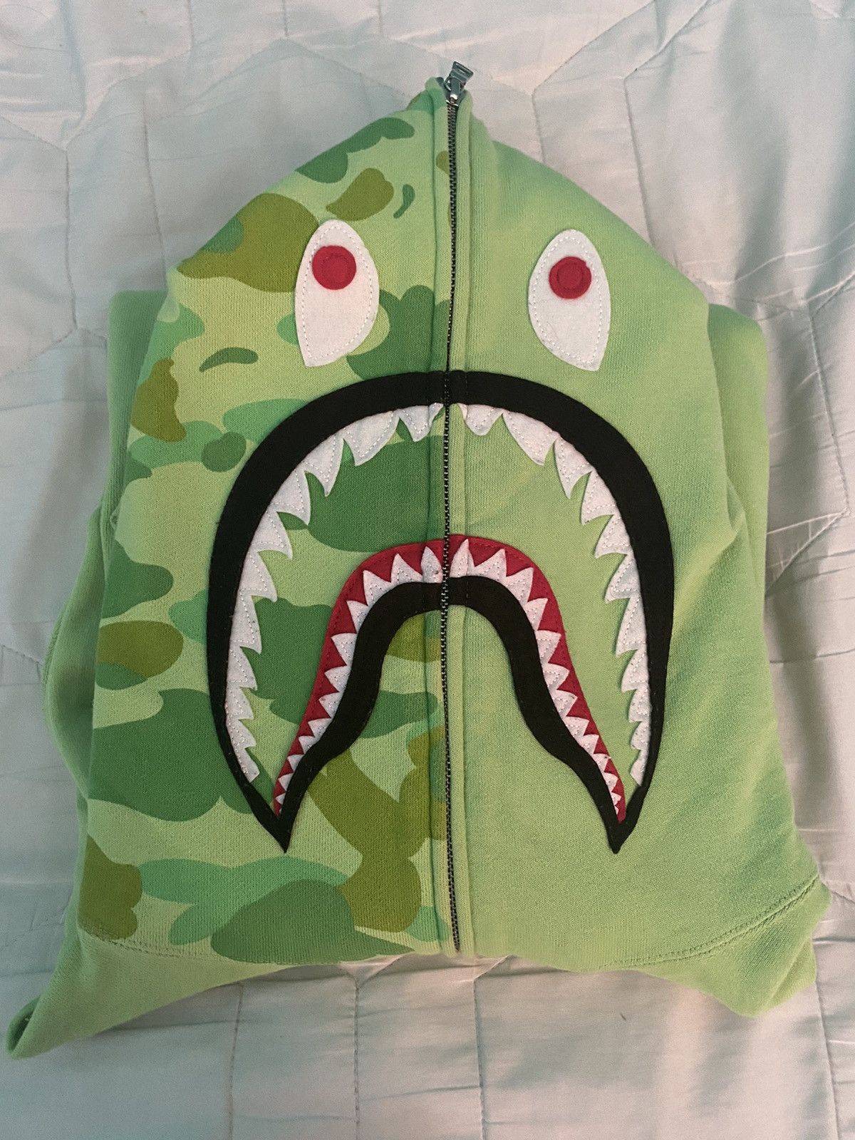 image of Bape Neon Green Shark Fullzip Hoodie, Men's (Size XL)