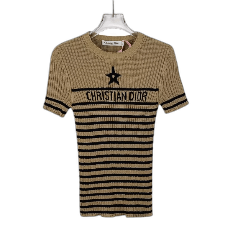 Dior Christian Dior Brown Striped Logo Knit Top-2505 Size XXS / US 00 / IT 34 - 1 Thumbnail