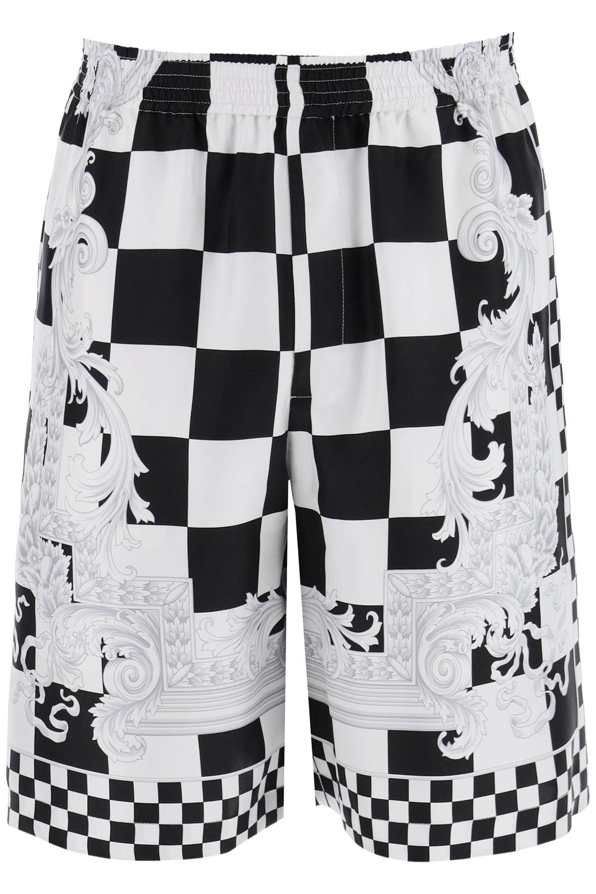 image of Versace Printed Silk Bermuda Shorts Set in Nero, Men's (Size 32)
