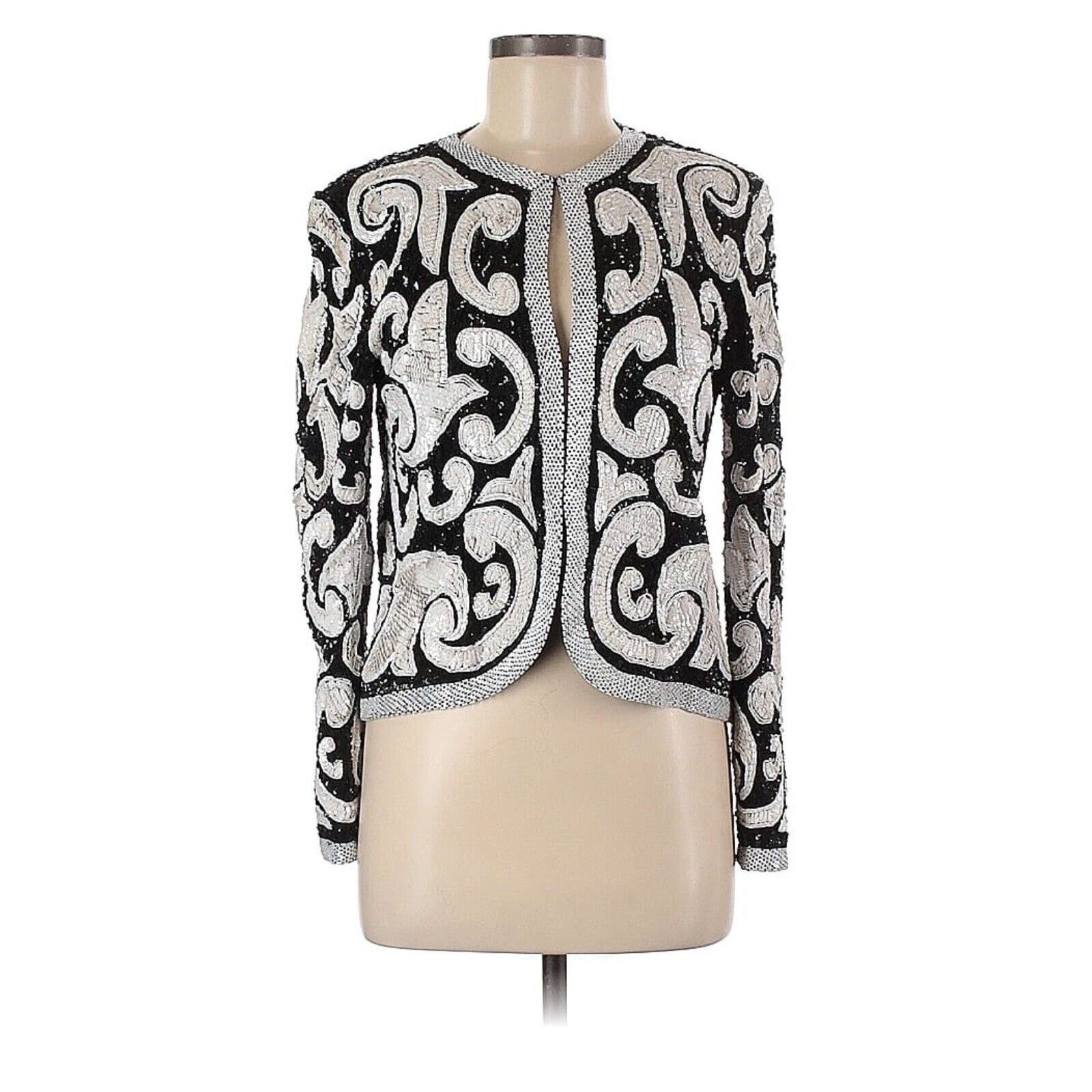 Vintage VTG Joan Leslie Evenings Sequin Beaded Jacket Black White M Size M / US 6-8 / IT 42-44 - 1 Thumbnail
