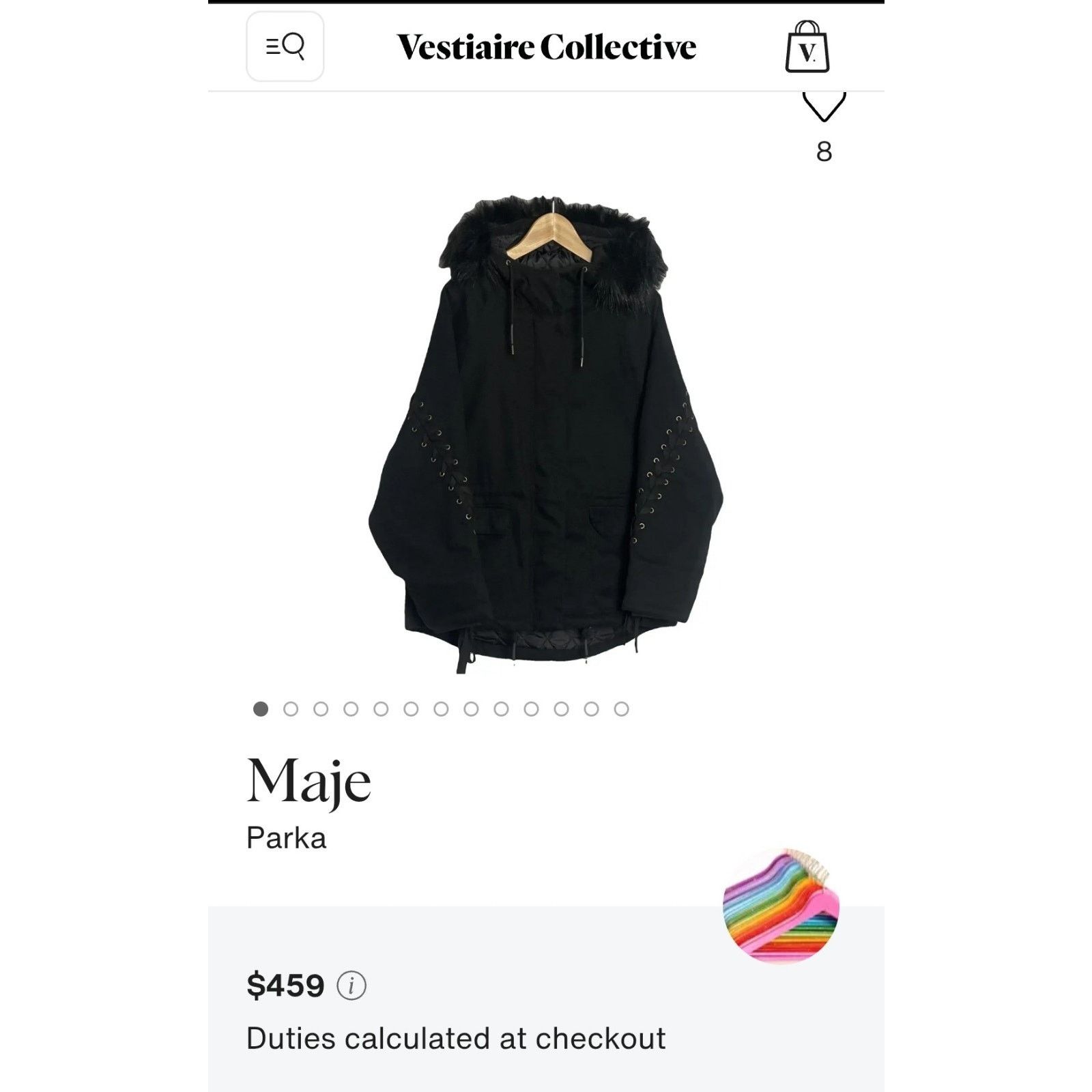 Maje Maje Parka Coat Jacket 40 Black Grillona Model Leather Trim Size S / US 4 / IT 40 - 1 Thumbnail