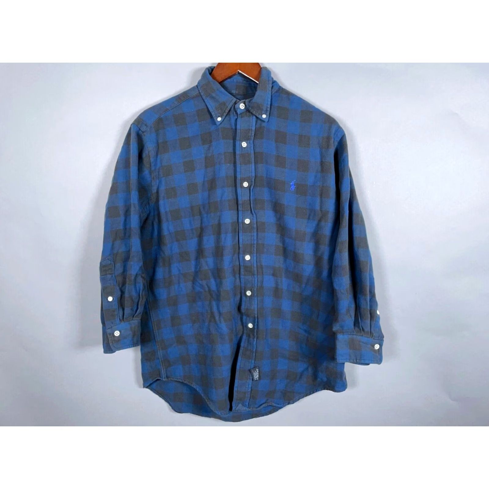Polo Ralph Lauren VINTAGE Polo Ralph Lauren Flannel Shirt Adult Medium Blue Black Buffalo Plaid Oversized 80s Womens Size M / US 6-8 / IT 42-44 - 2 Thumbnail