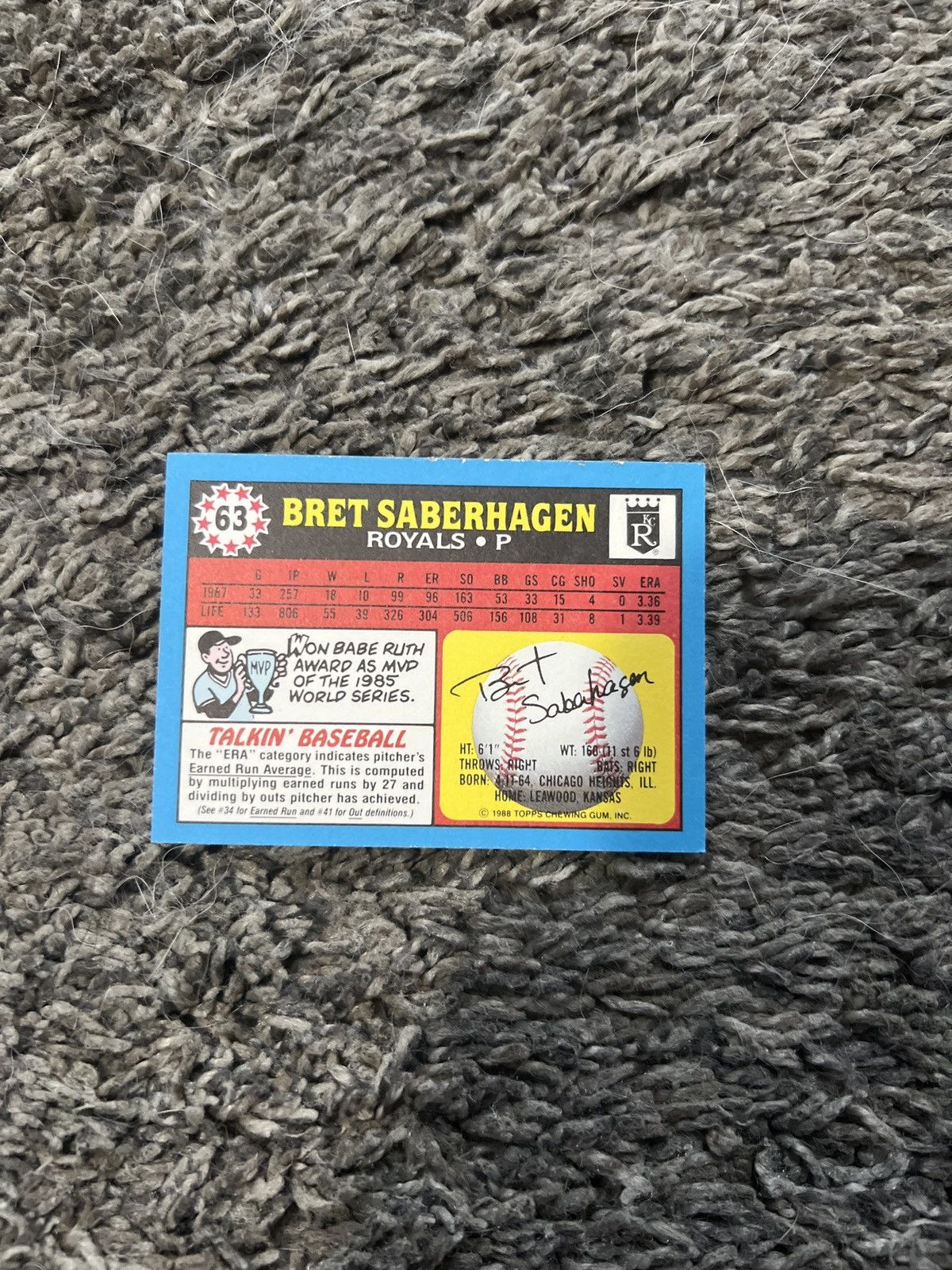 MLB 1988 Topps #63 Bret Saberhagen Card Size ONE SIZE - 2 Thumbnail