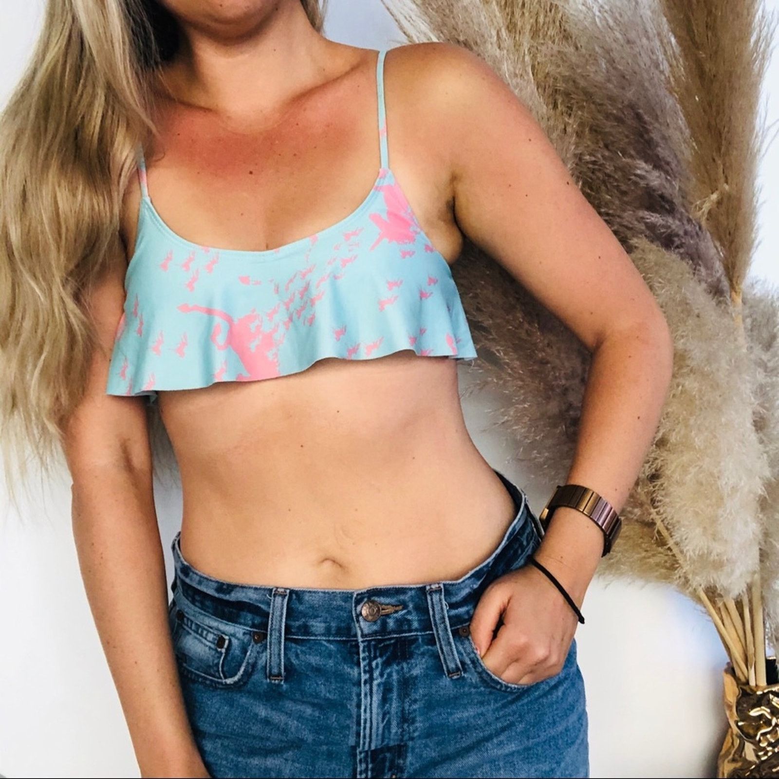 Anthropologie NEW BEACH RIOT Aqua Unicorn Ruffle Bikini Swim Top Size ONE SIZE - 3 Thumbnail