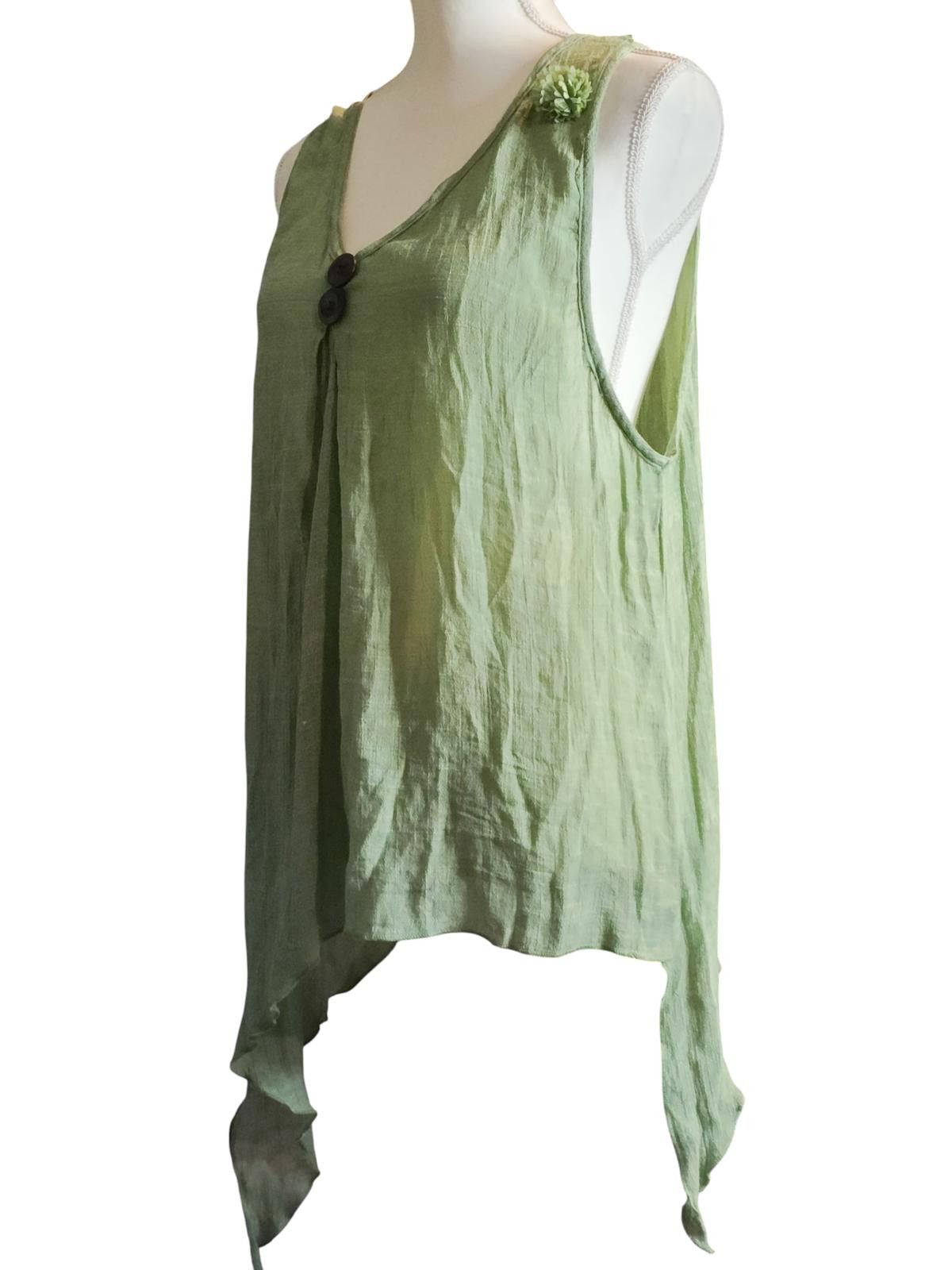 Designer Adorn Green Sleeveless Asymmetric Hem Women's Top Size M / US 6-8 / IT 42-44 - 4 Thumbnail