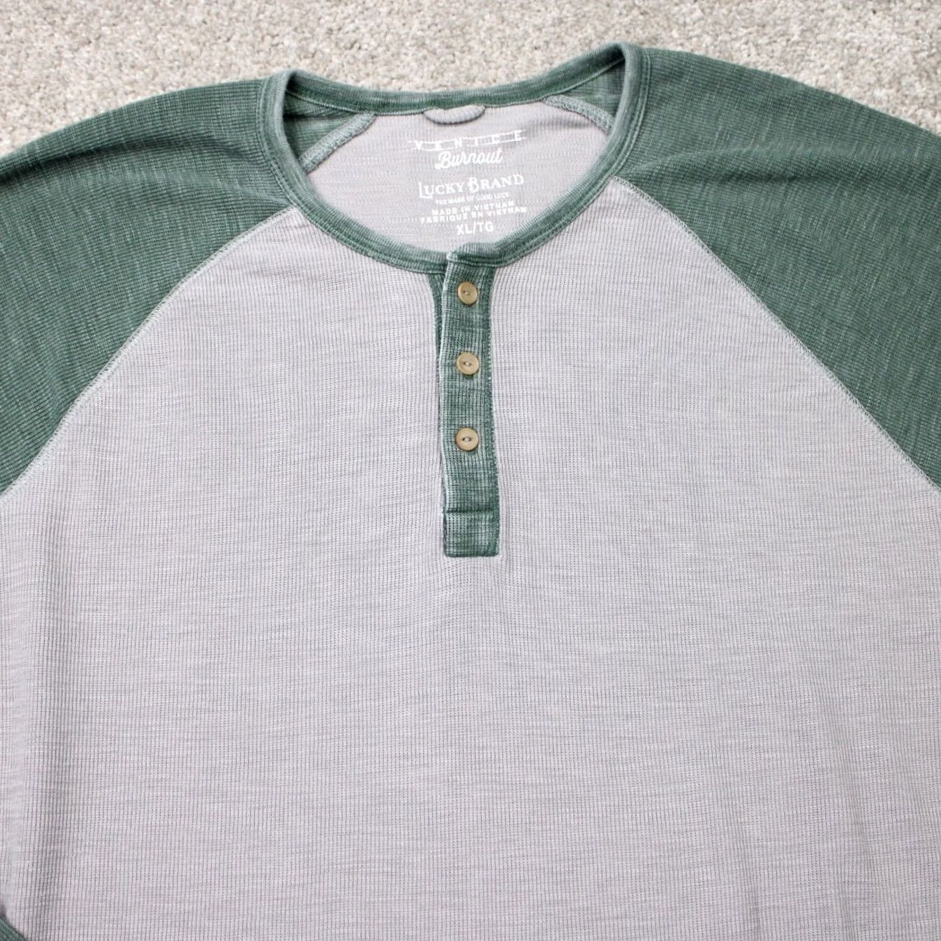 Lucky Brand Lucky Brand Henley Shirt Mens XL Gray/Green Venice Burnout Long Sleeve Pullover Size US XL / EU 56 / 4 - 3 Thumbnail