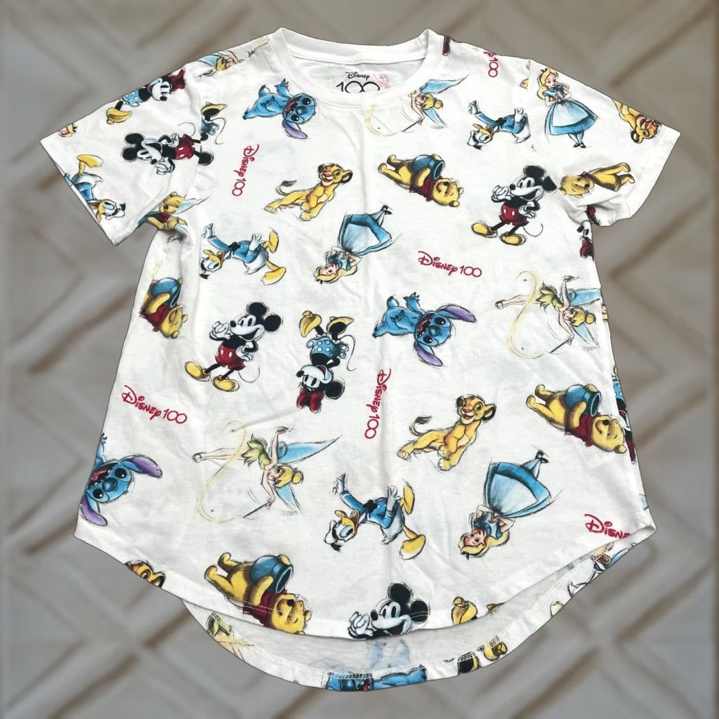 Disney Disney Juniors T-Shirt White Crew Neck Short Sleeve Graphic Print Mickey Minnie Stitch Tinker Bell Winnie The Pooh Lion King Simba 100 Size L / US 10 / IT 46 - 1 Thumbnail