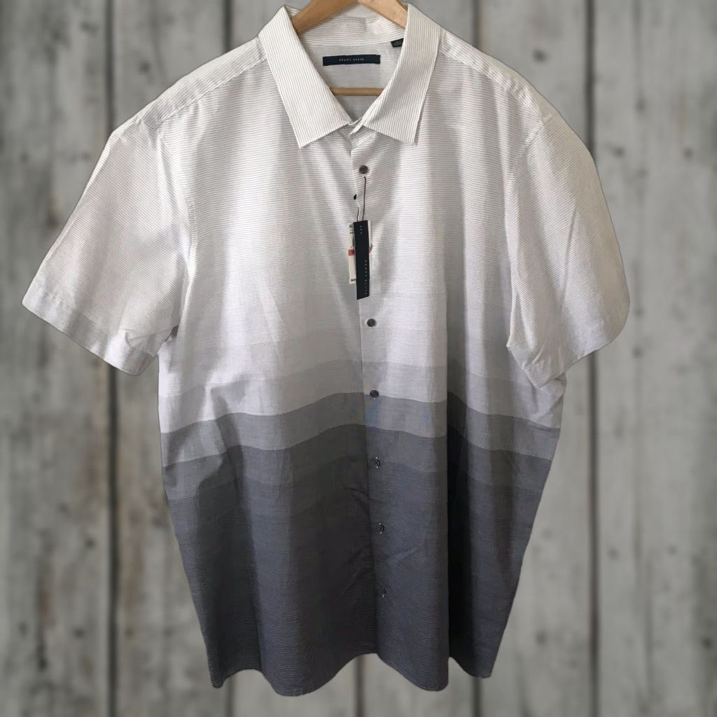Perry Ellis Perry Ellis Shirt Mens Big 2X Short Sleeve Black Ombré Gradient 100% Cotton Shirt Big 2X Mens- casual dress Size US XXL / EU 58 / 5 - 1 Thumbnail