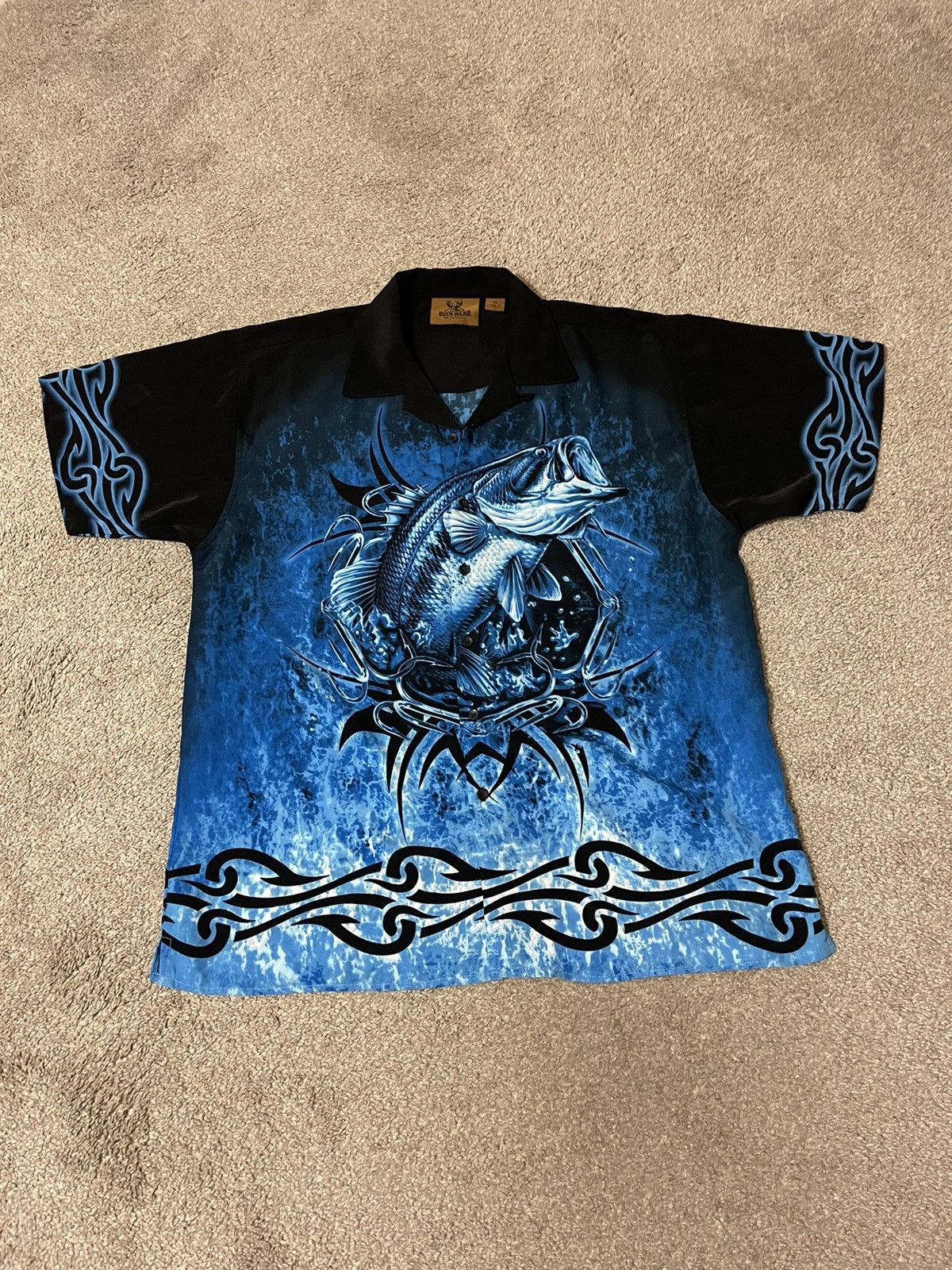 Tribal Streetwear × Vintage Vintage Y2K Fishing Tribal Button Shirt XL All Over Print Size US XL / EU 56 / 4 - 1 Thumbnail