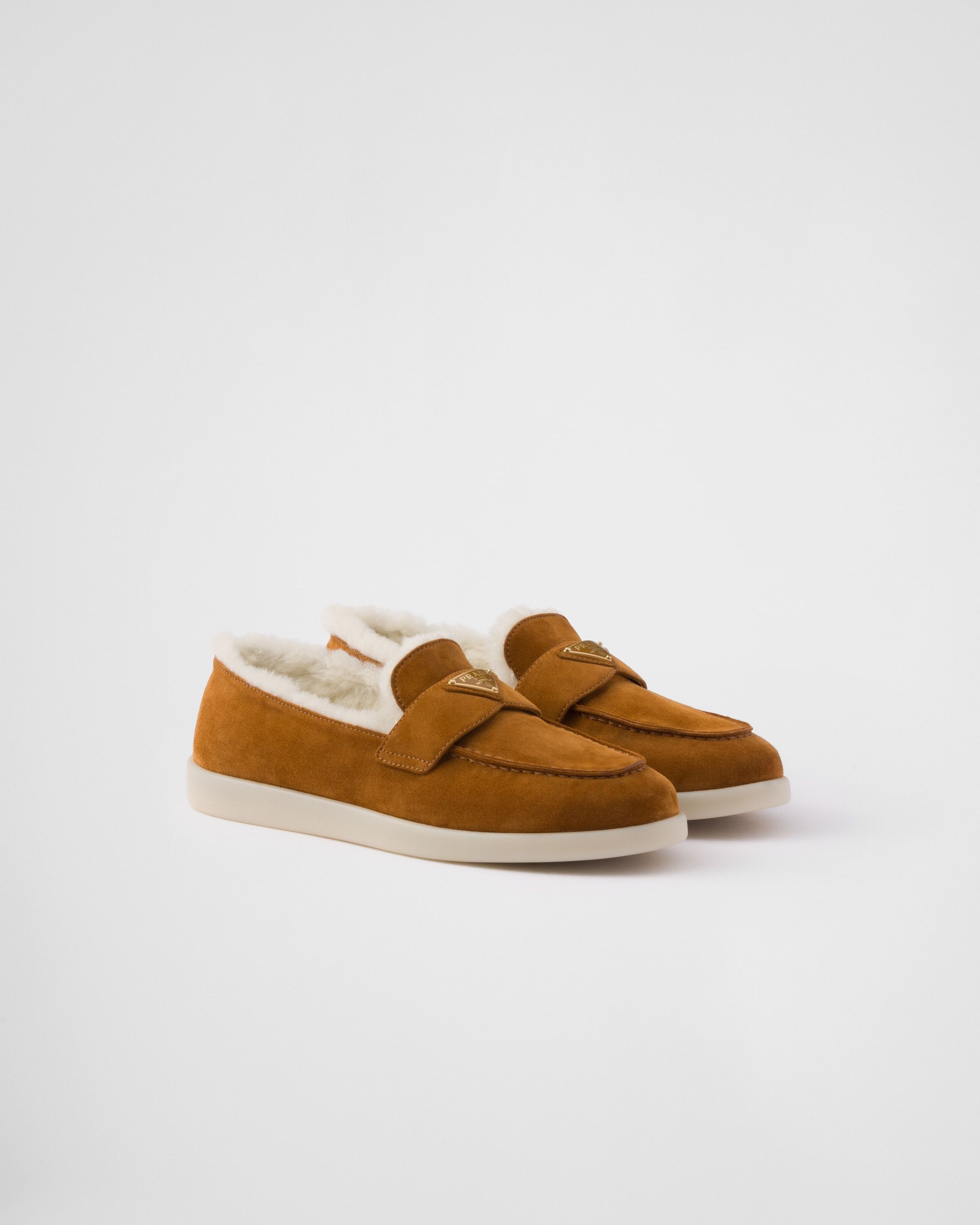 Prada o1la1rc1a0925 Suede and Shearling Loafers in Brown Size US 11 / EU 44 - 1 Thumbnail