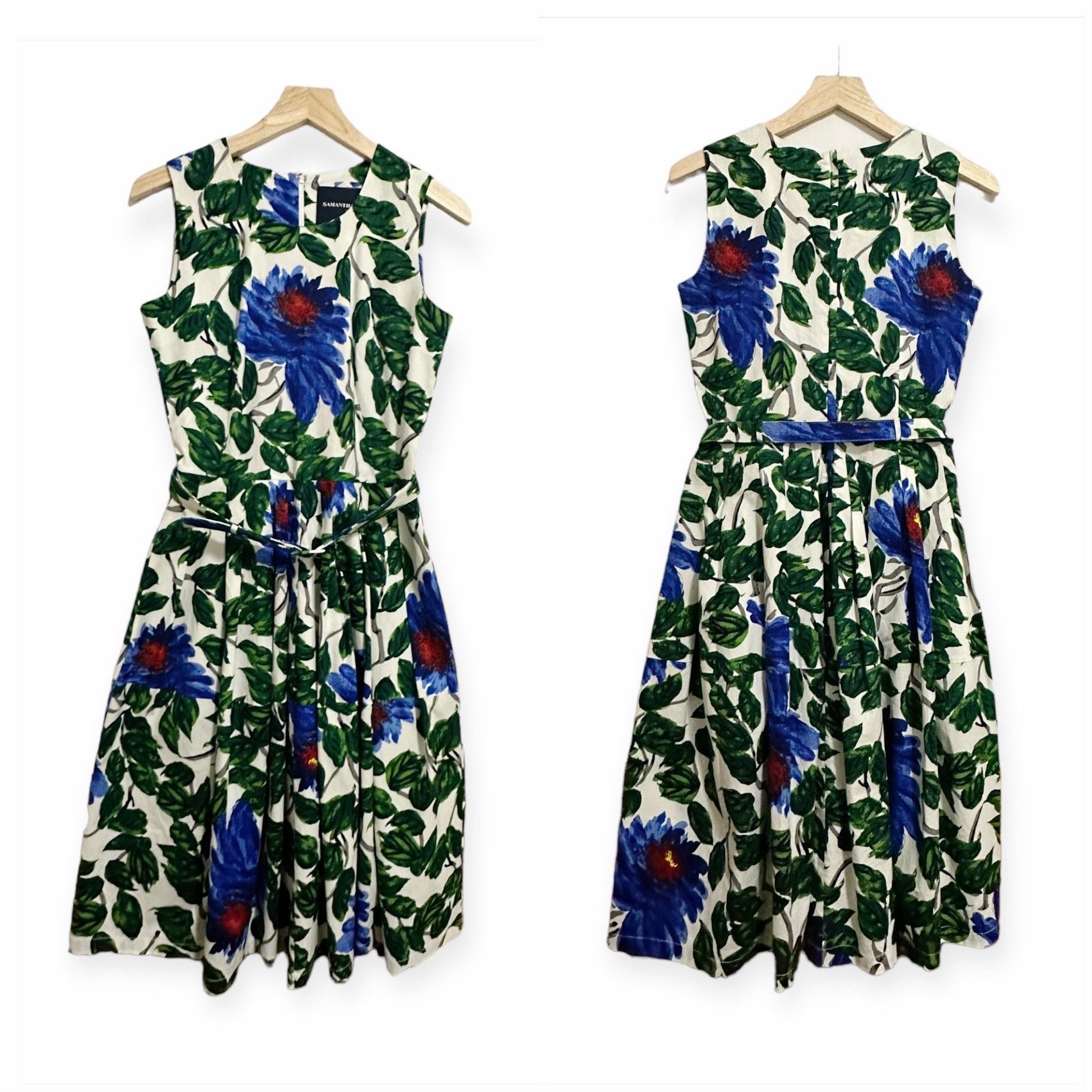 Samantha Sung Samantha Sung Rachel A-Line Dress, Blue, Green floral print, Size S / US 4 / IT 40 - 3 Thumbnail