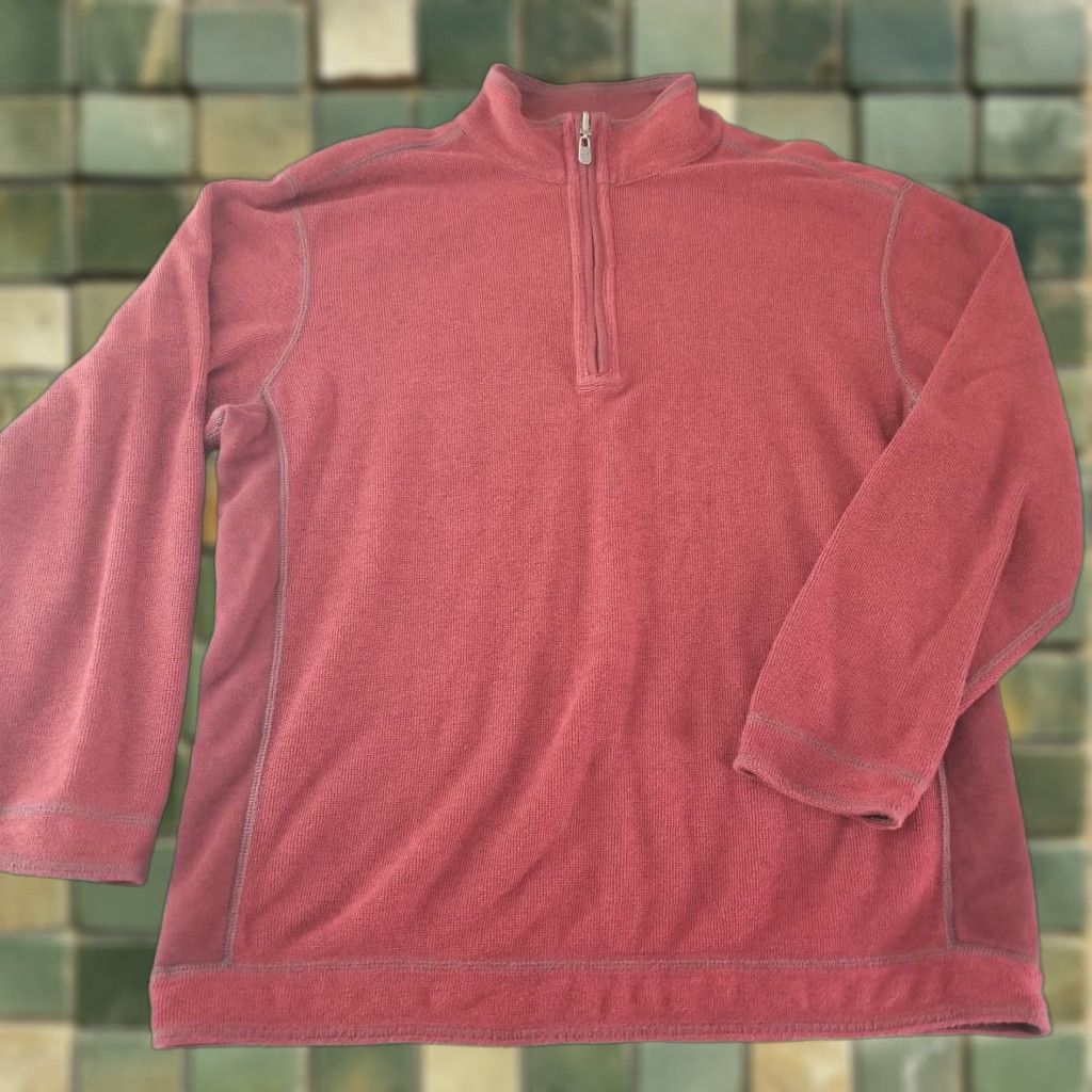Tommy Bahama Tommy Bahama Sweater Mens Pullover Zipper 1/4 Zip 1/2 Zip Red Cotton All Seasons Heavyweight Fleece Mock Neck Long Sleeve Size US L / EU 52-54 / 3 - 1 Thumbnail